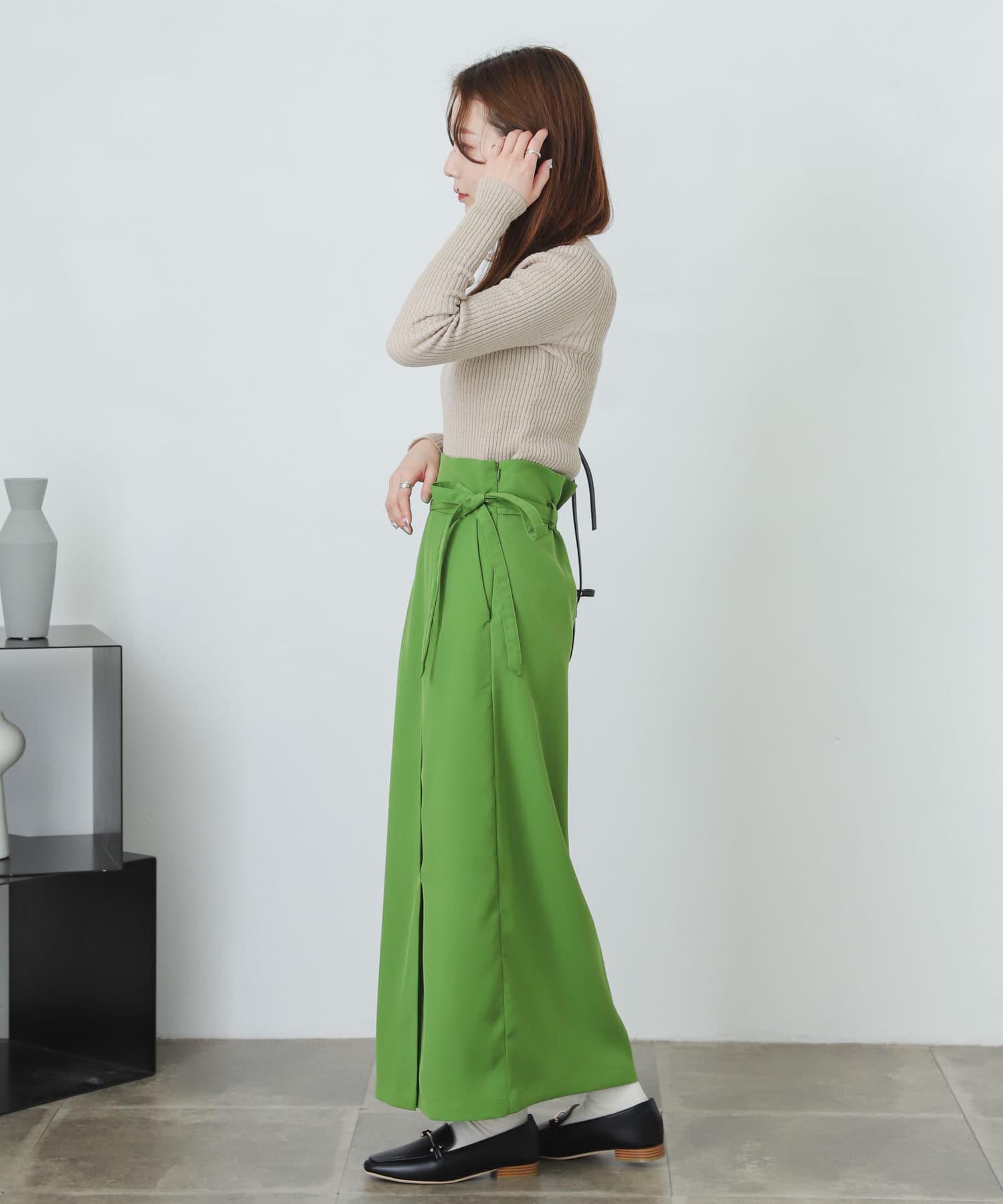 『XS・TALL展開あり』カルゼハイウエストラップスカート GREEN S