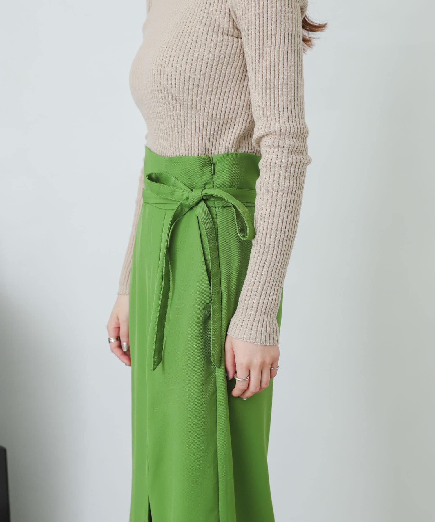 『XS・TALL展開あり』カルゼハイウエストラップスカート GREEN S