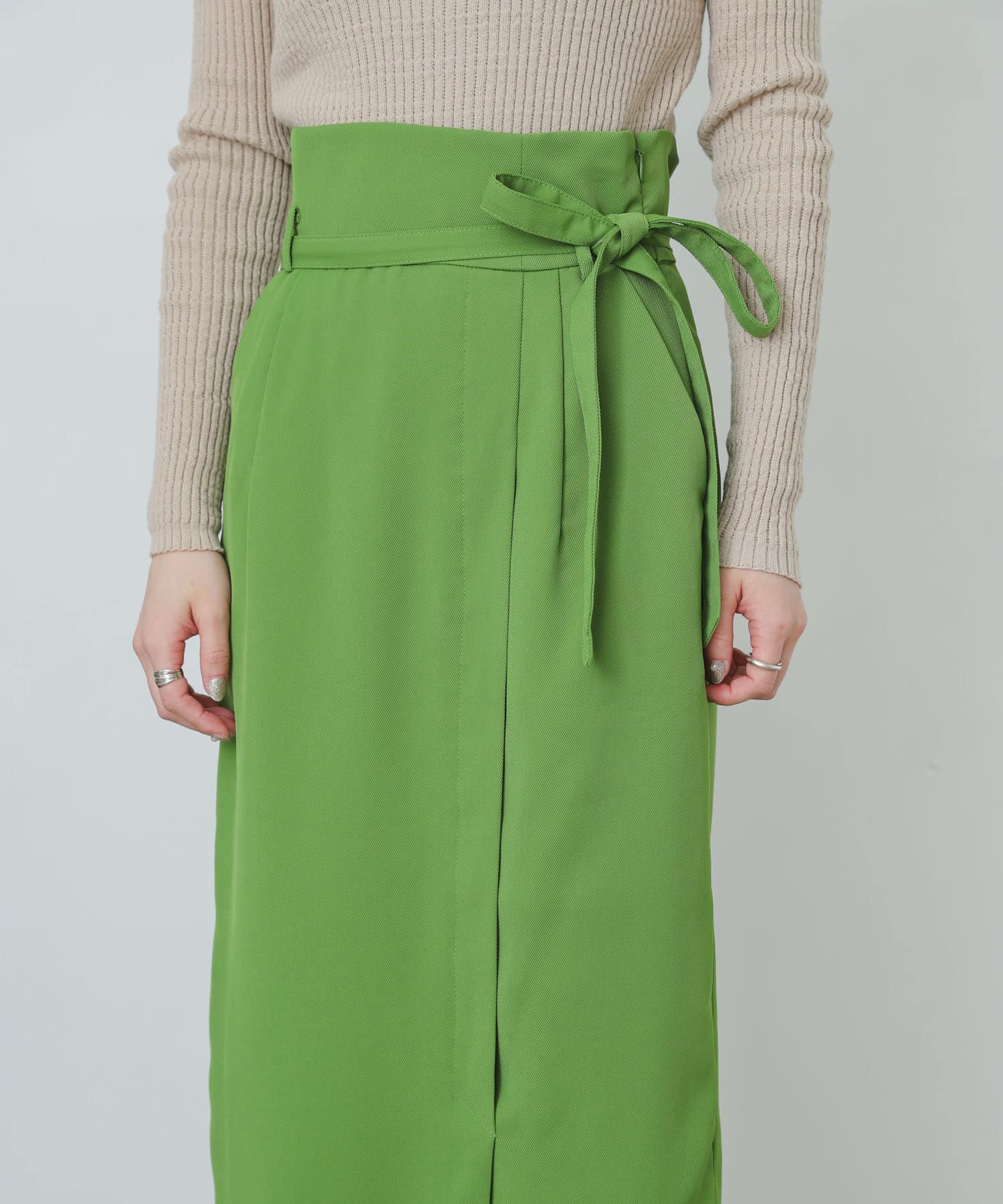 『XS・TALL展開あり』カルゼハイウエストラップスカート GREEN S