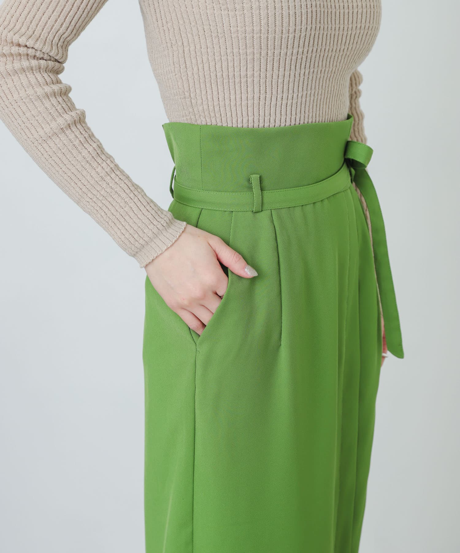 『XS・TALL展開あり』カルゼハイウエストラップスカート GREEN S