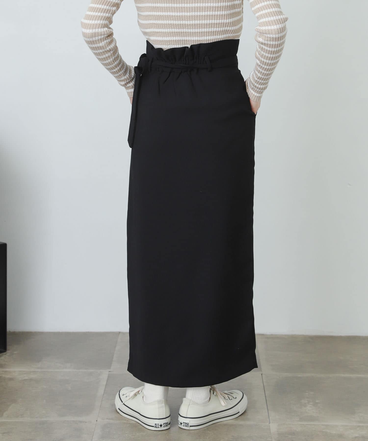 『XS・TALL展開あり』カルゼハイウエストラップスカート BLACK XS