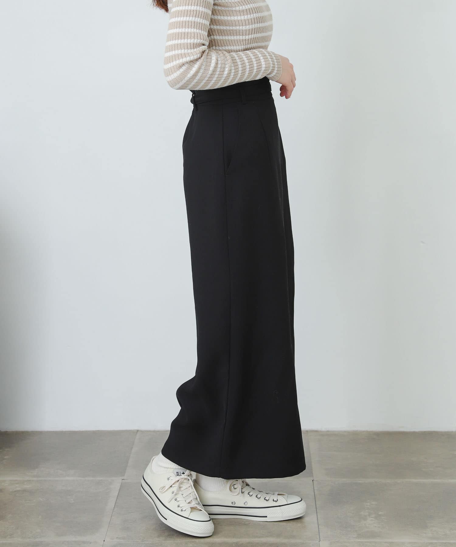 『XS・TALL展開あり』カルゼハイウエストラップスカート BLACK XS