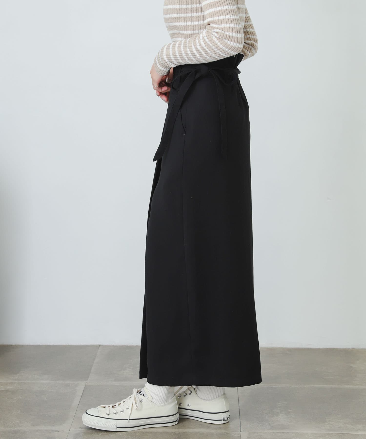 『XS・TALL展開あり』カルゼハイウエストラップスカート BLACK XS