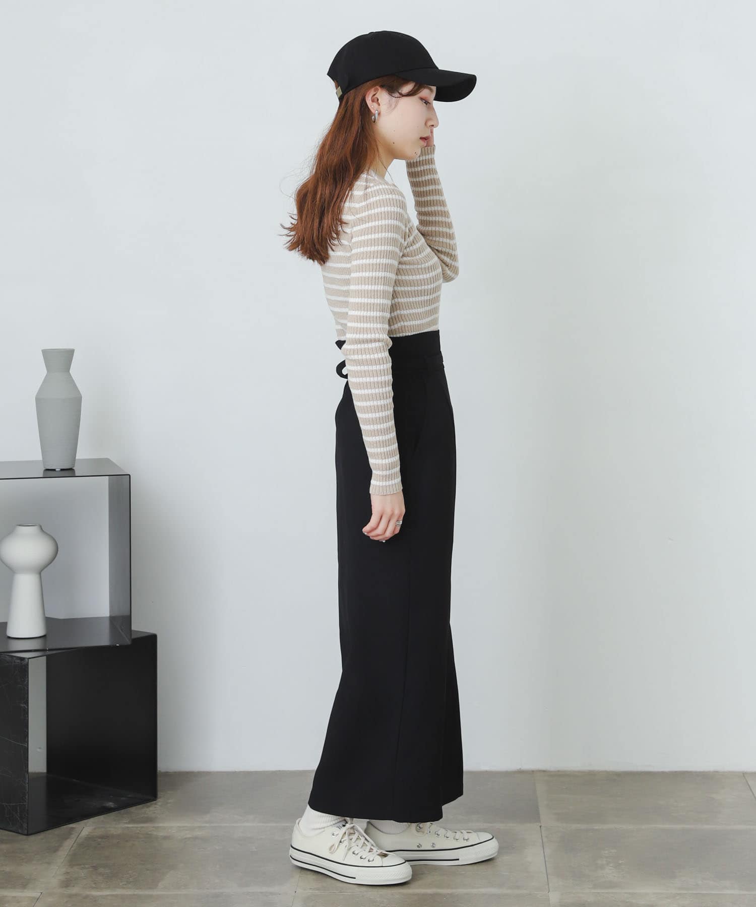 『XS・TALL展開あり』カルゼハイウエストラップスカート BLACK XS