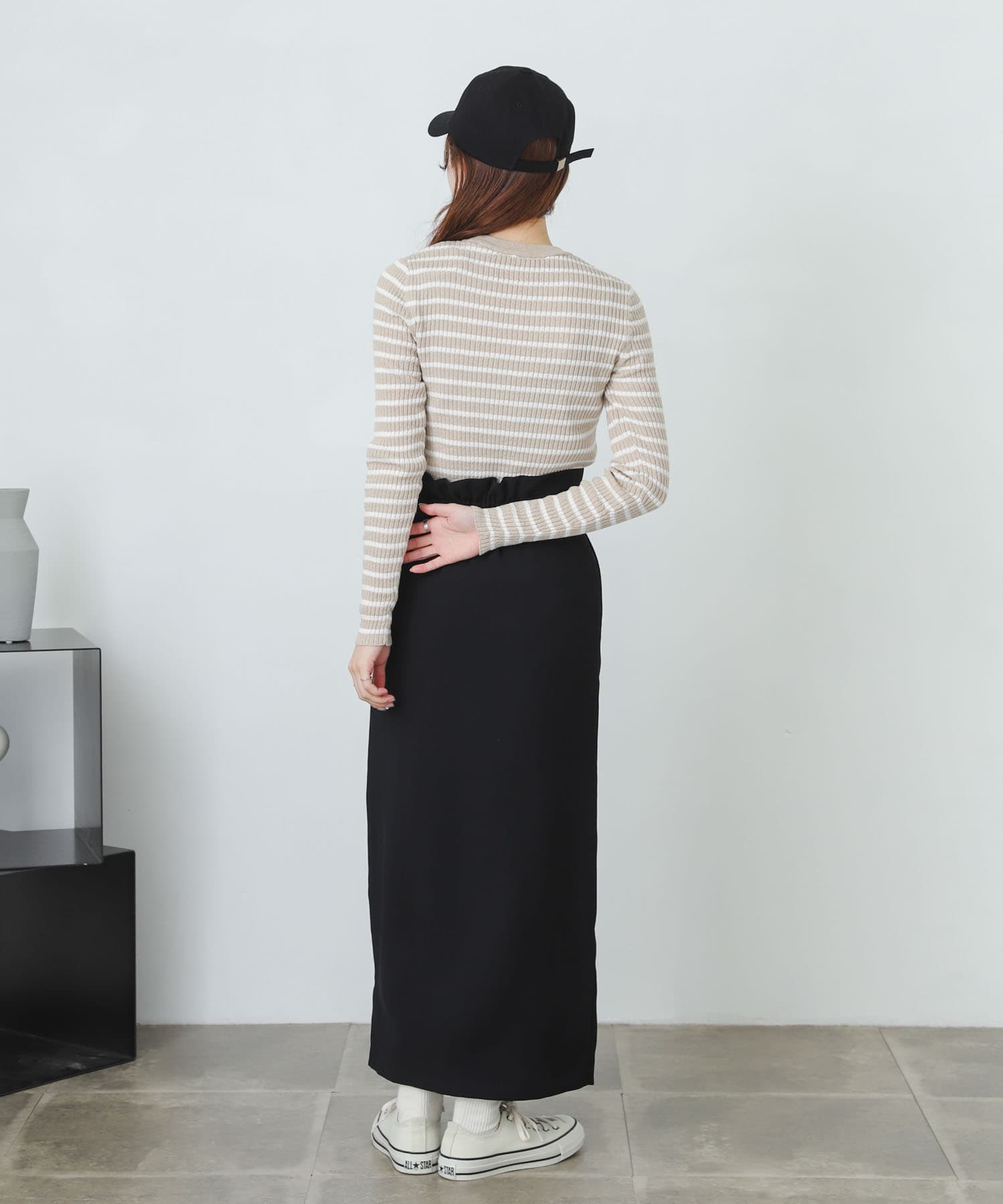『XS・TALL展開あり』カルゼハイウエストラップスカート BLACK XS