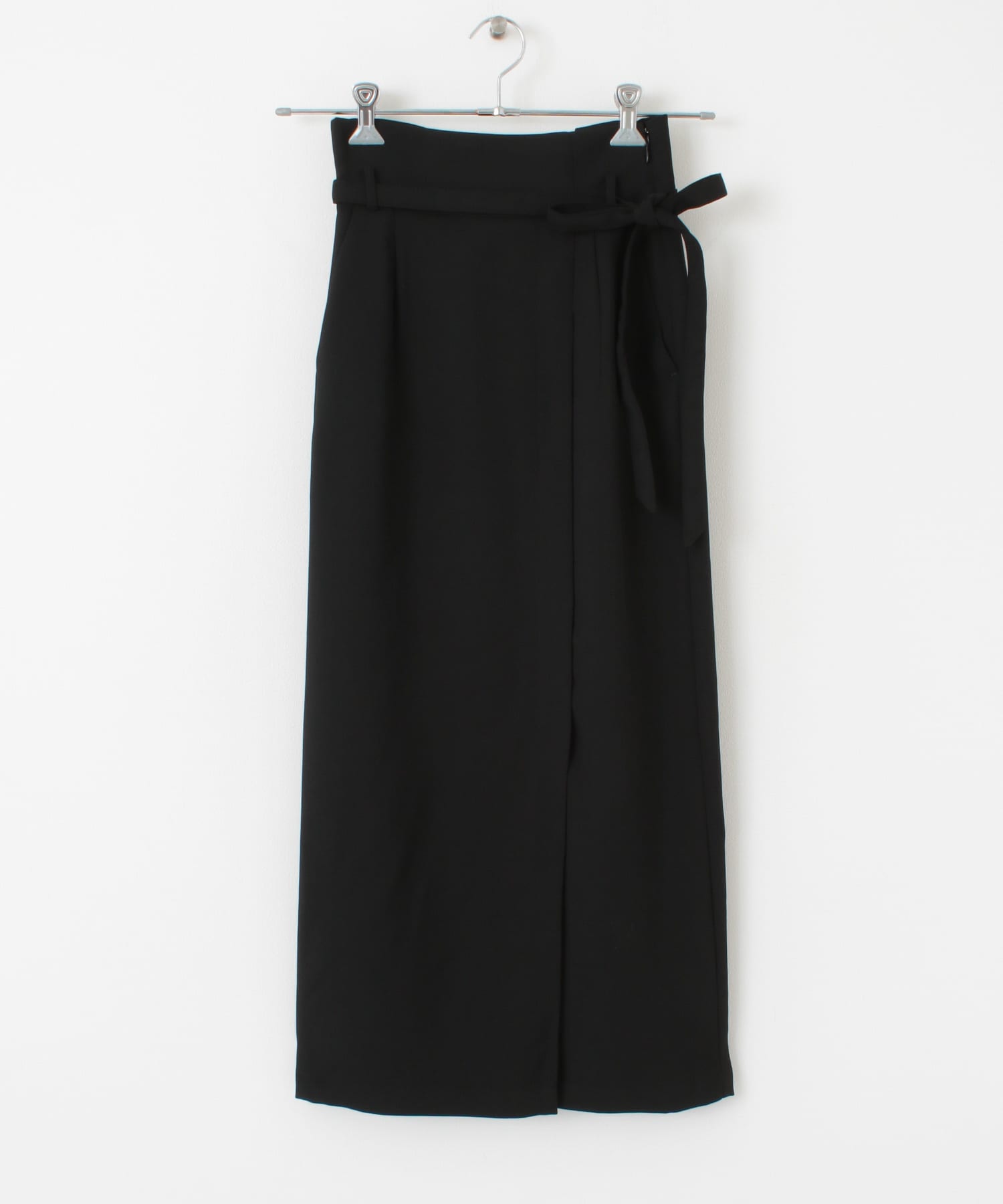 『XS・TALL展開あり』カルゼハイウエストラップスカート BLACK XS