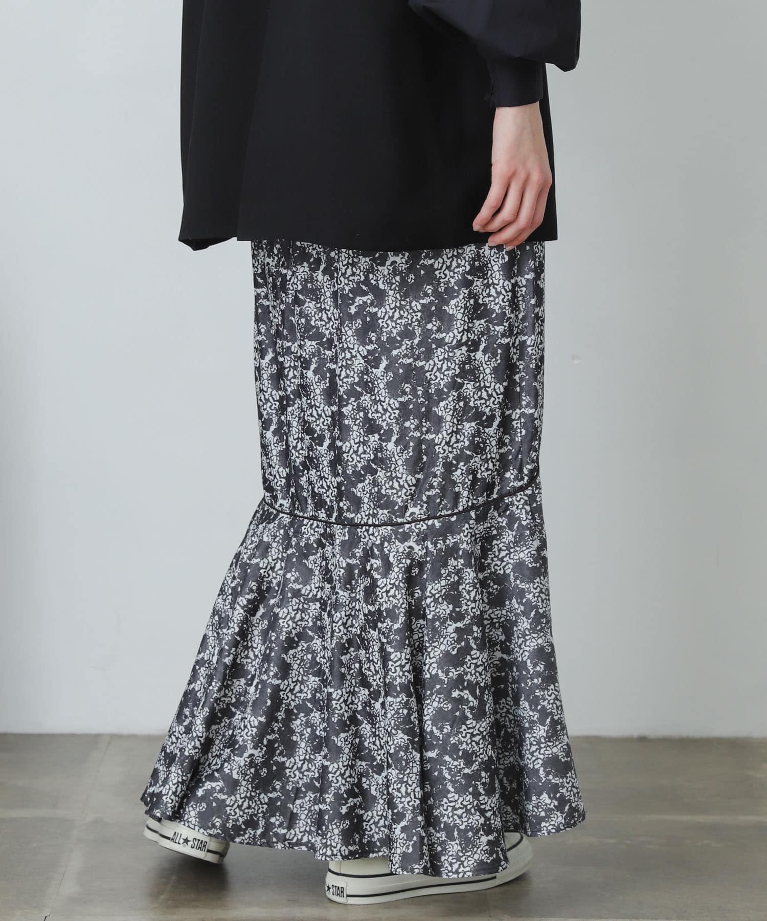 アートフラワーマーメイドスカート BLACK one