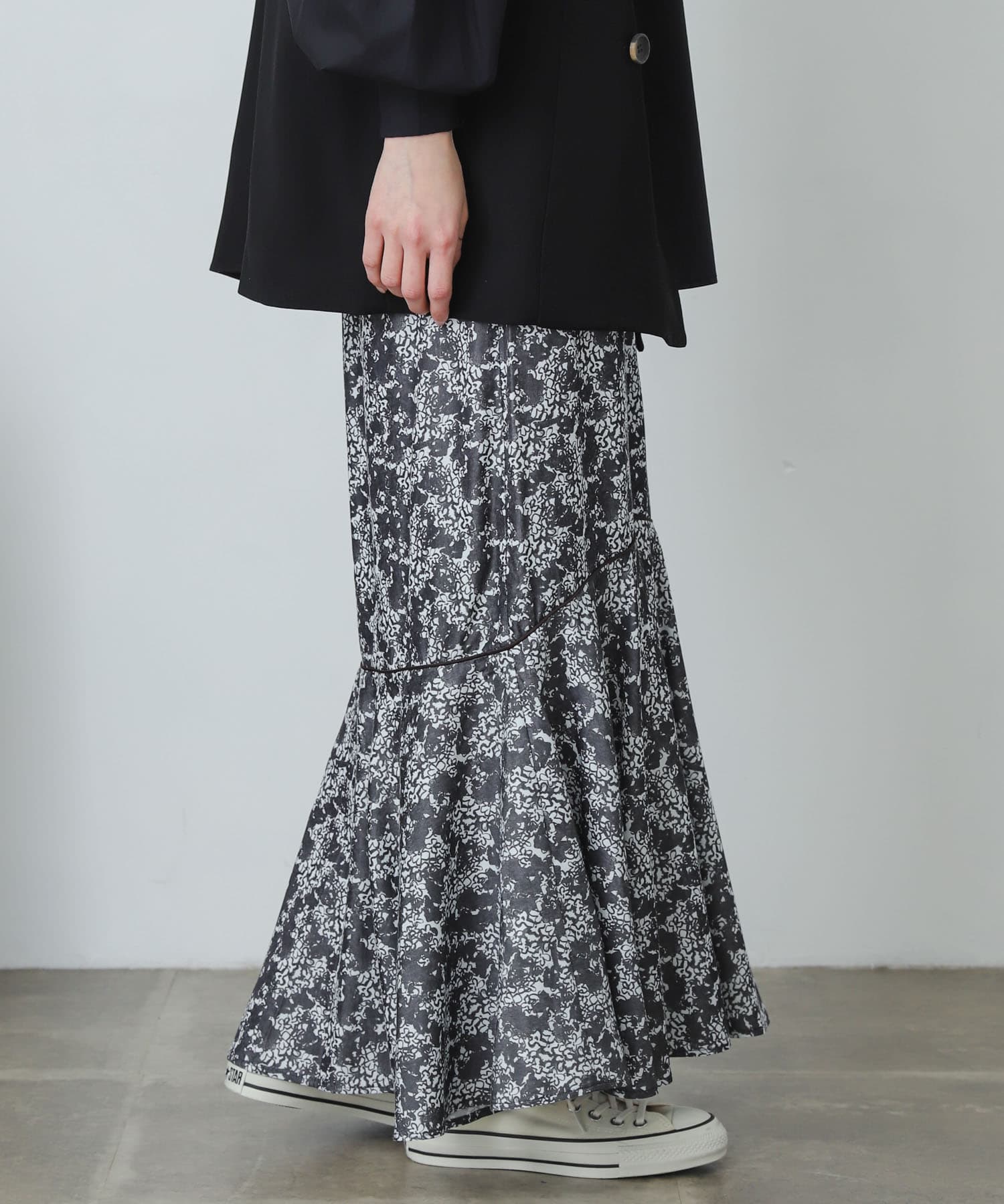 アートフラワーマーメイドスカート BLACK one