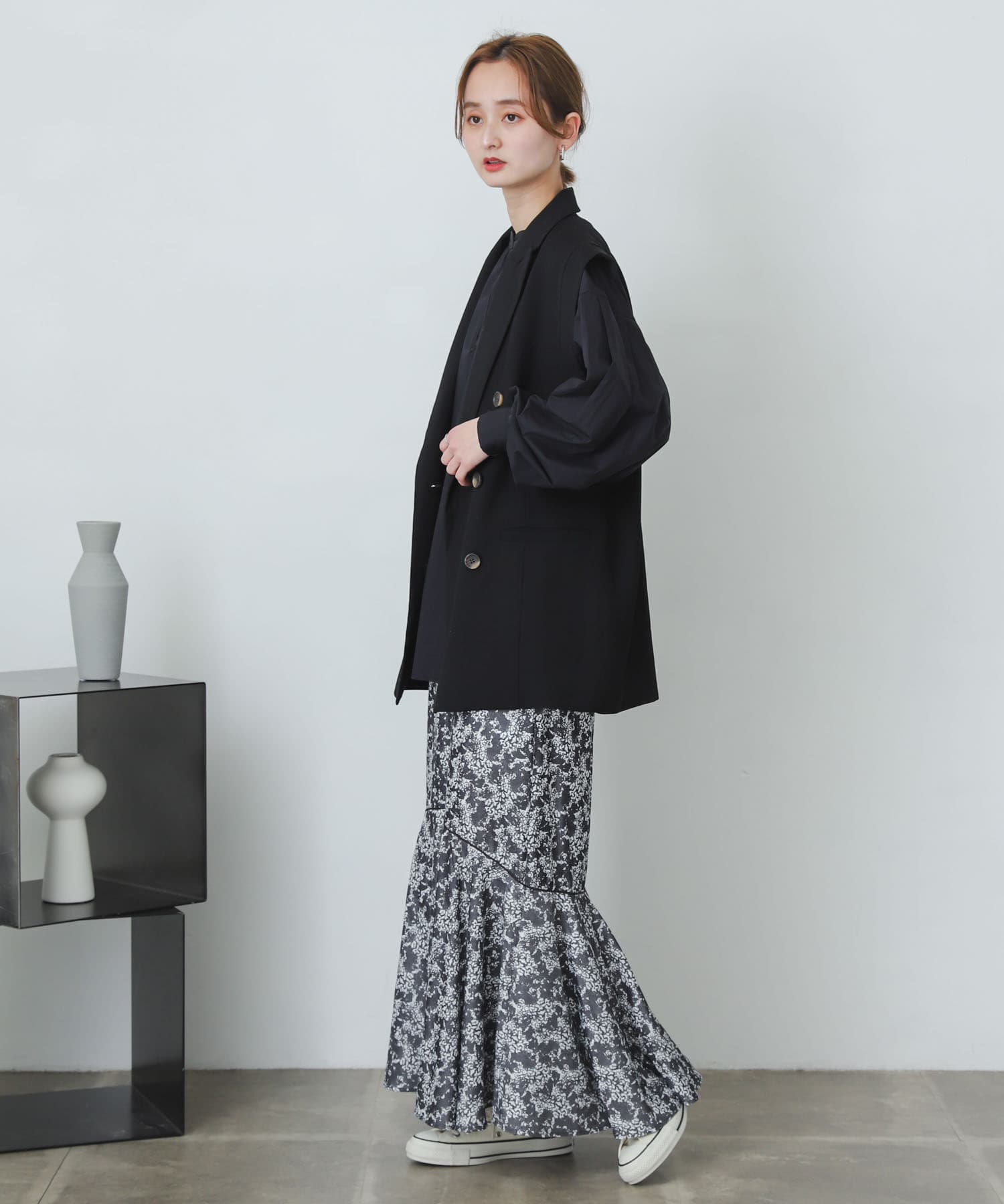 アートフラワーマーメイドスカート BLACK one