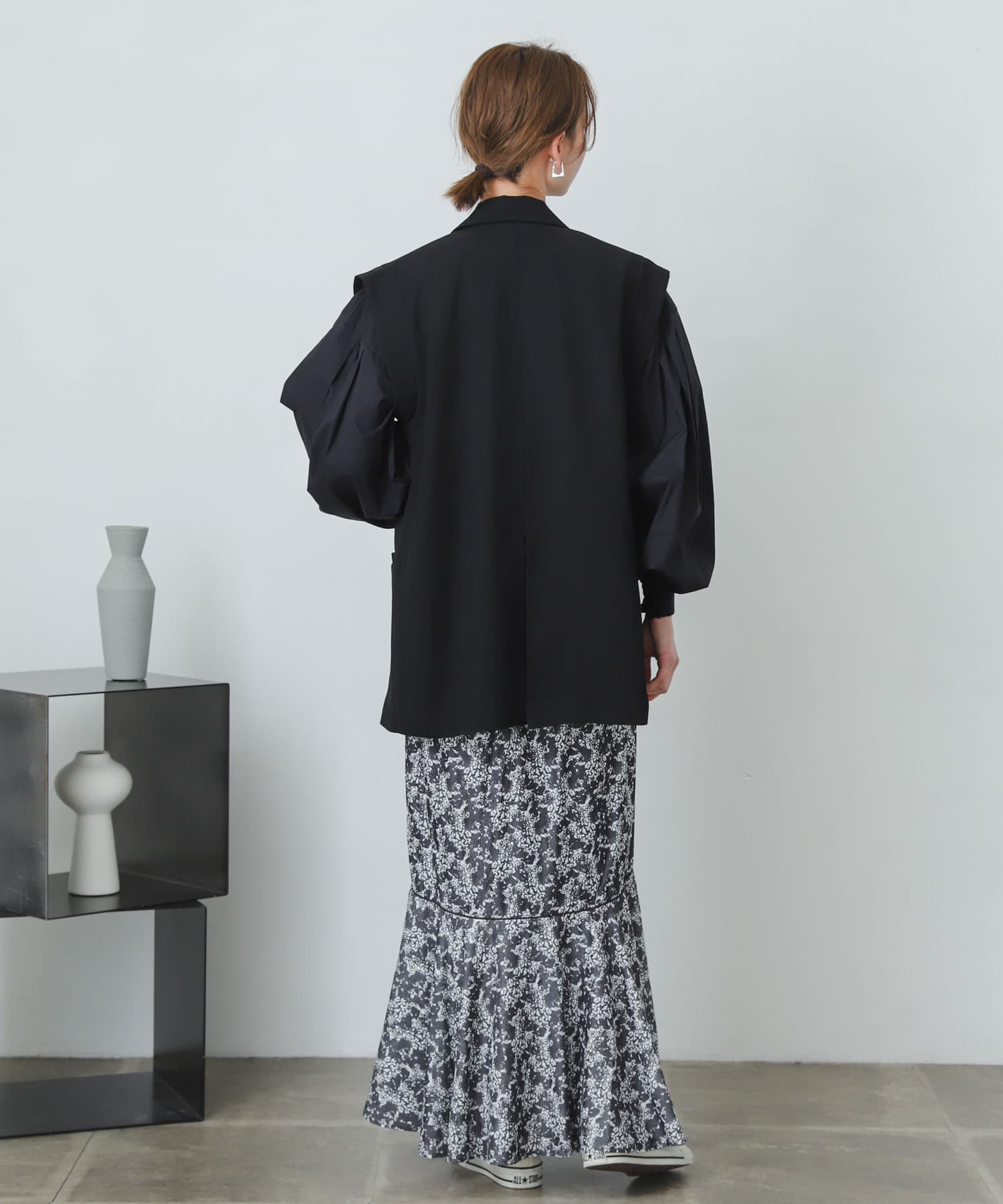 アートフラワーマーメイドスカート BLACK one