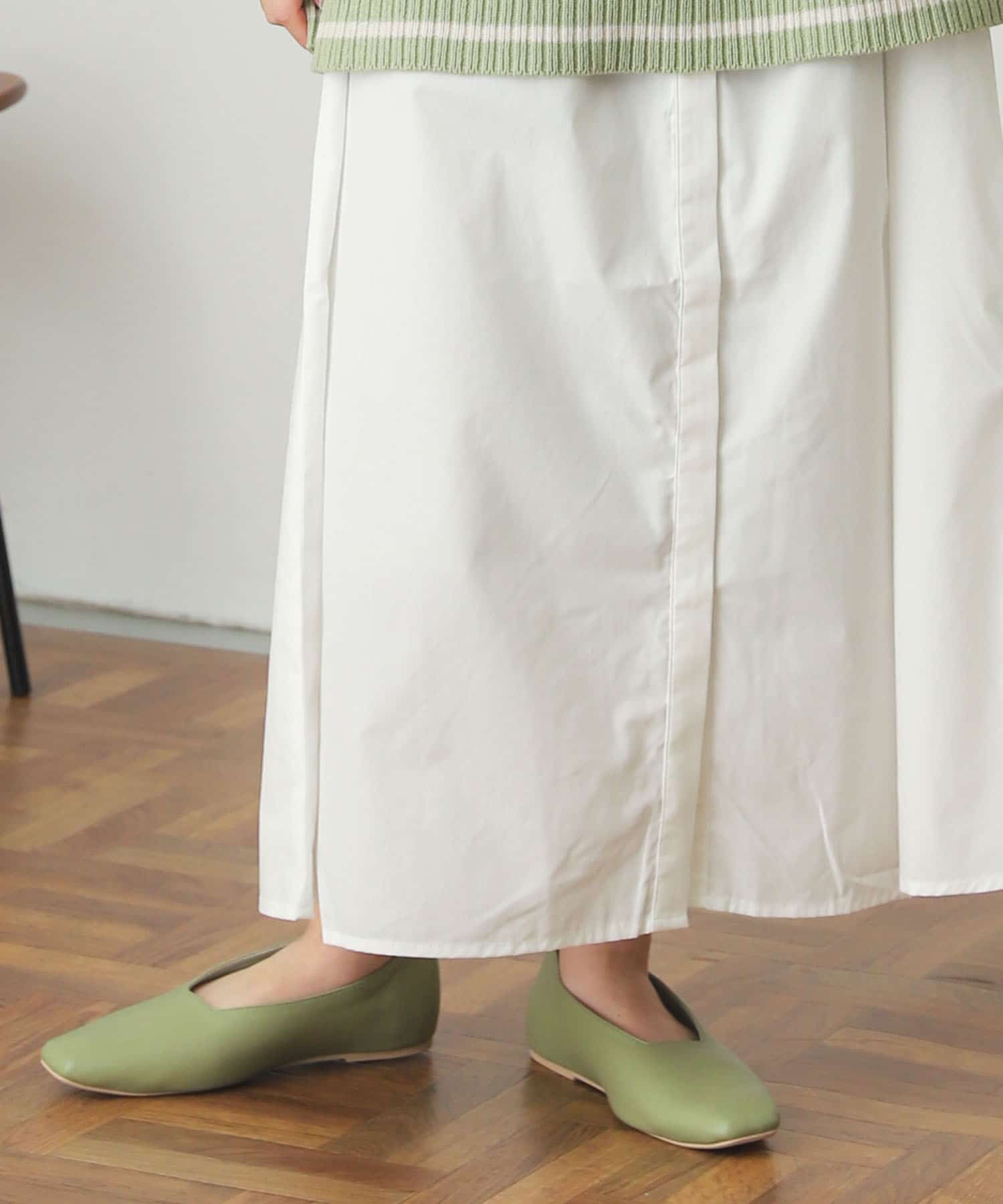 スクエアカットフラットシューズ L.KHAKI S