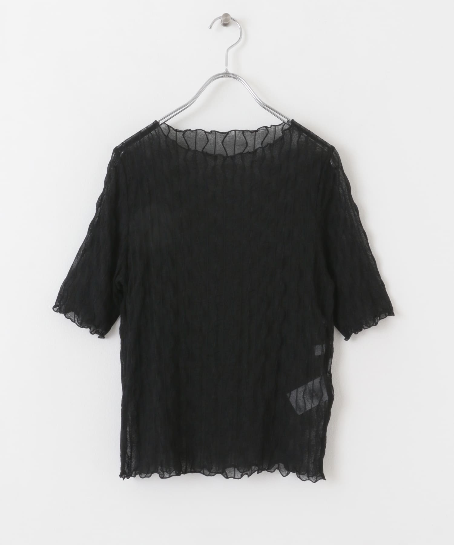 ウェーブパターンシアートップ(5分袖) BLACK one