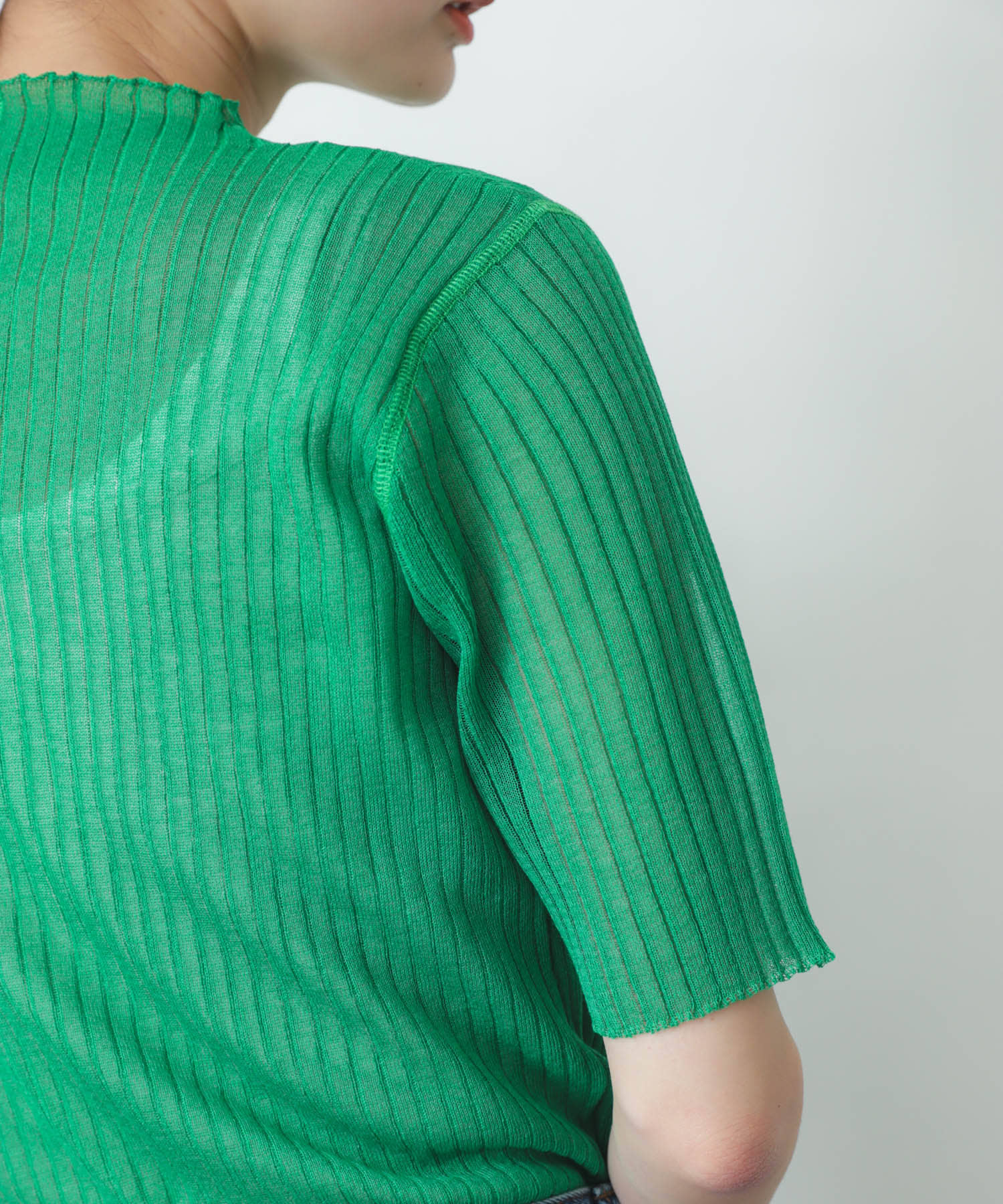 リブハイネックシアーセーター(5分袖) GREEN one