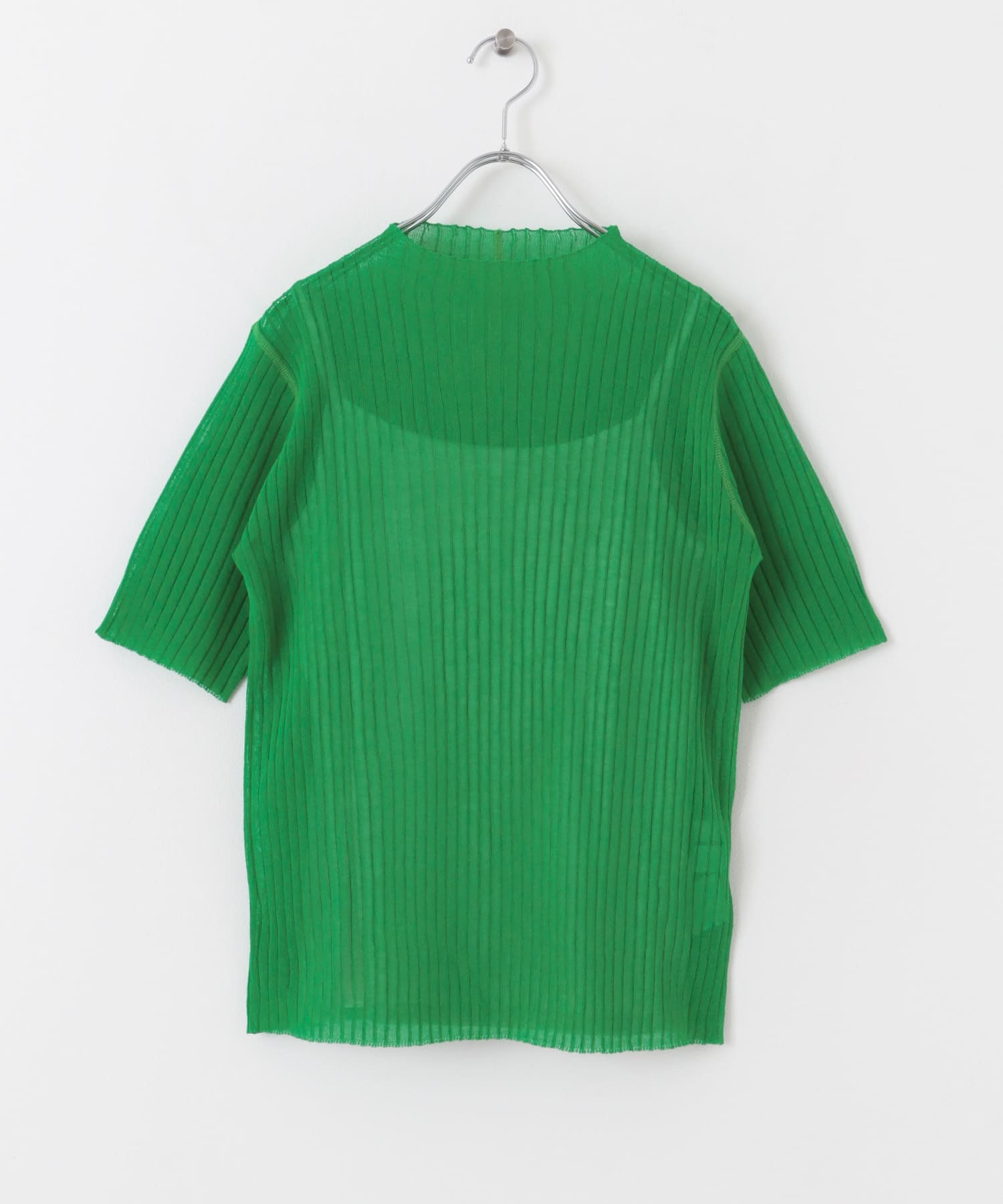 リブハイネックシアーセーター(5分袖) GREEN one