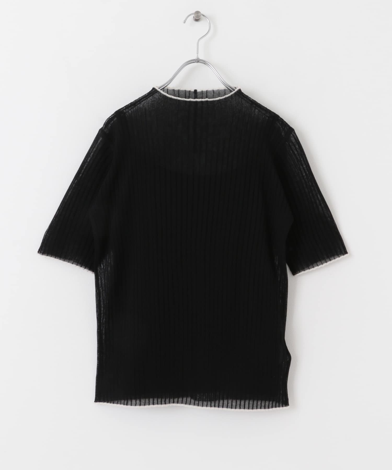 リブハイネックシアーセーター(5分袖) BLACK one
