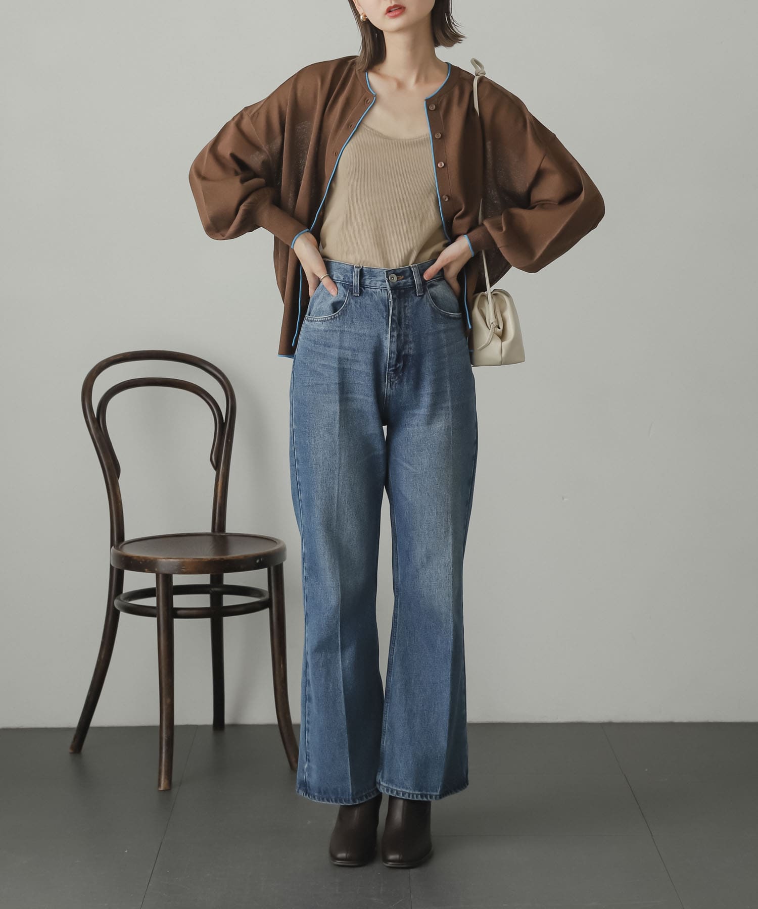 シアーボリュームスリーブカーディガン BROWN one