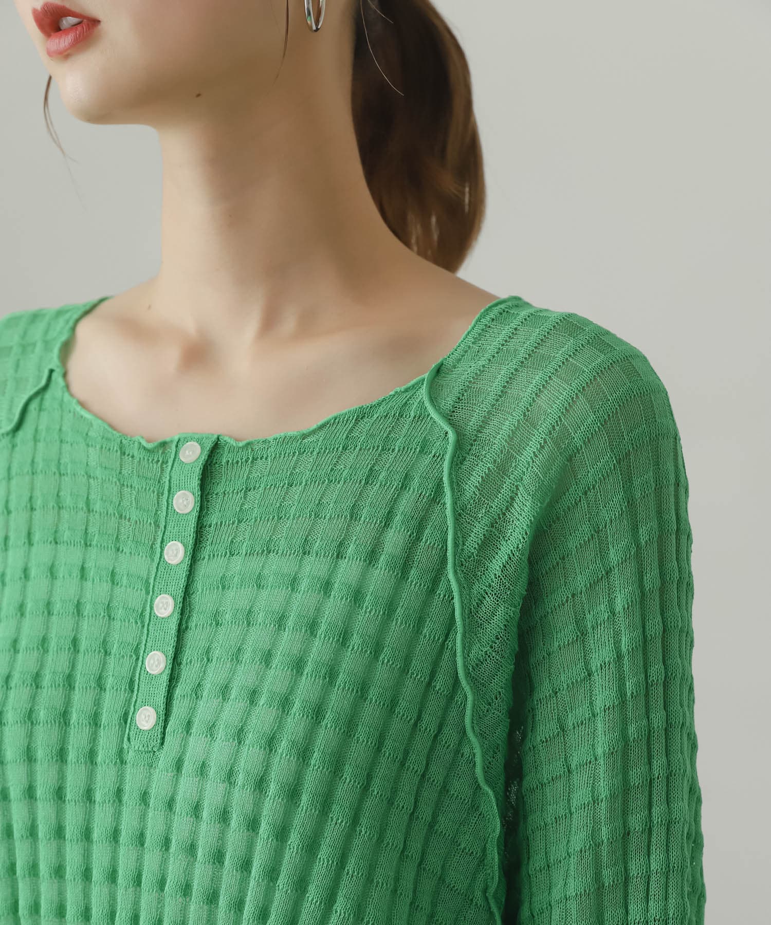 2WAYシアーセーター(5分袖) GREEN one