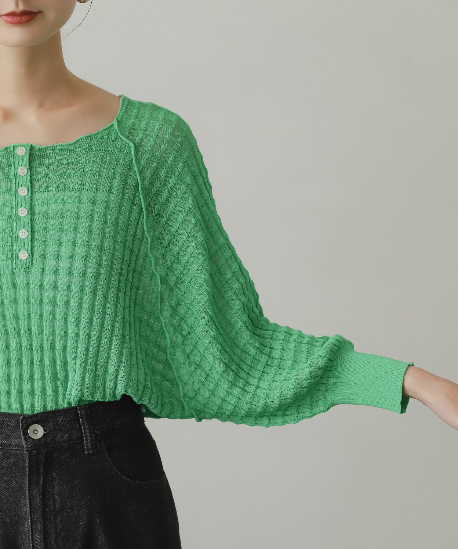 2WAYシアーセーター(5分袖) GREEN one