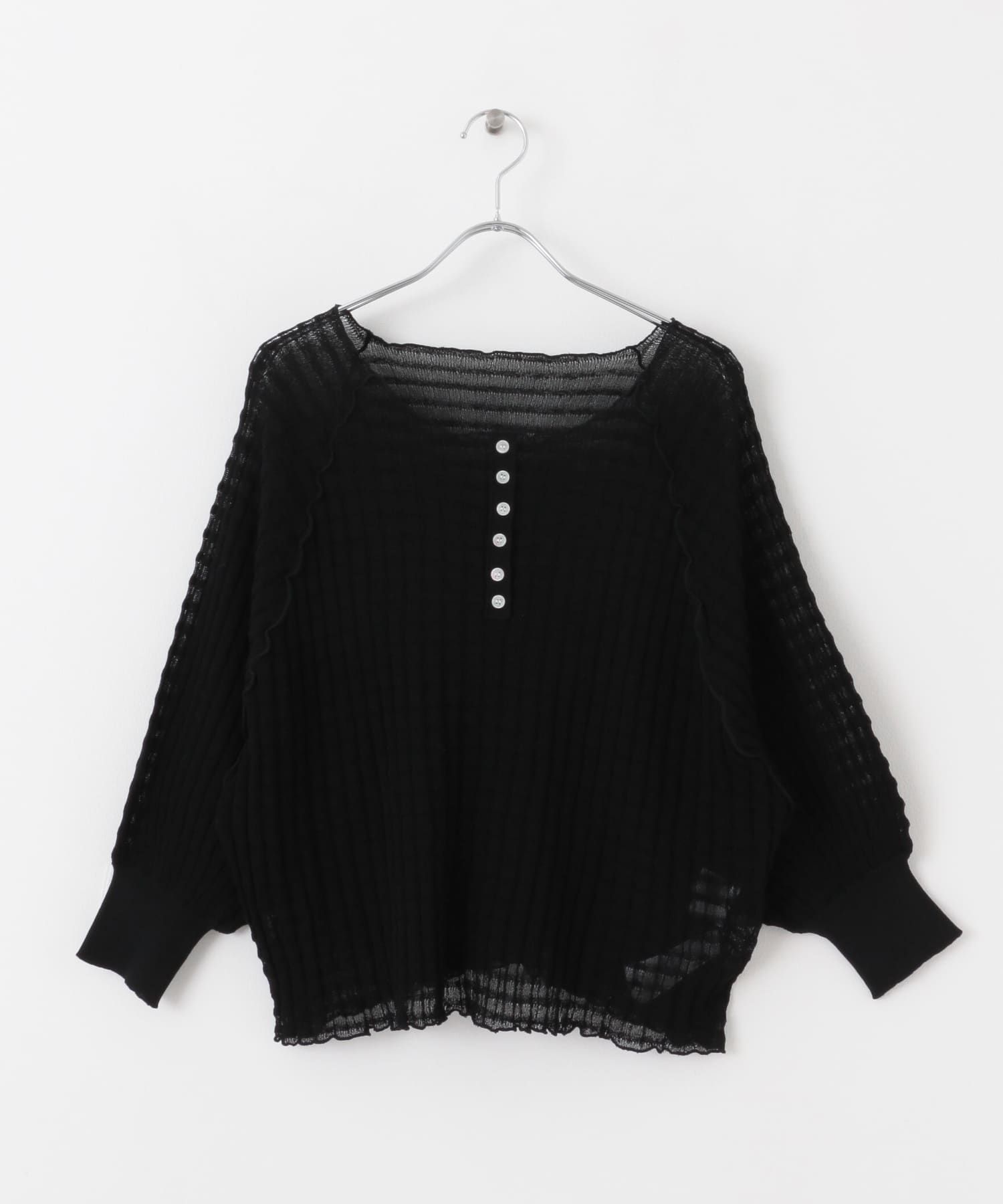 2WAYシアーセーター(5分袖) BLACK one