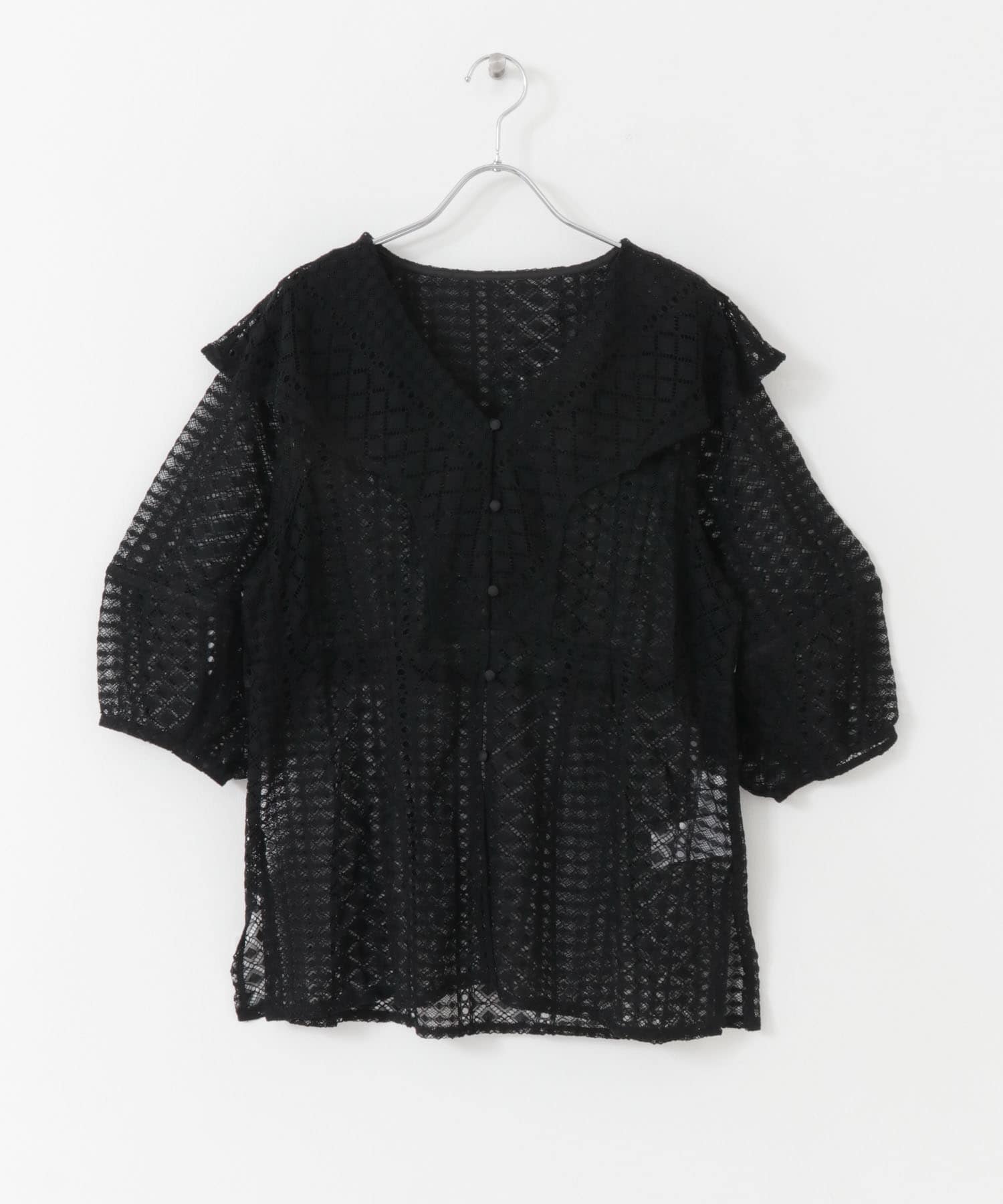 コクーンスリーブレースブラウス BLACK one