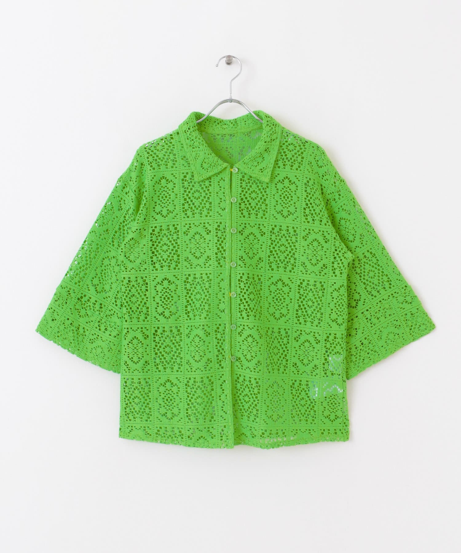 ブロックレースシャツ GREEN one