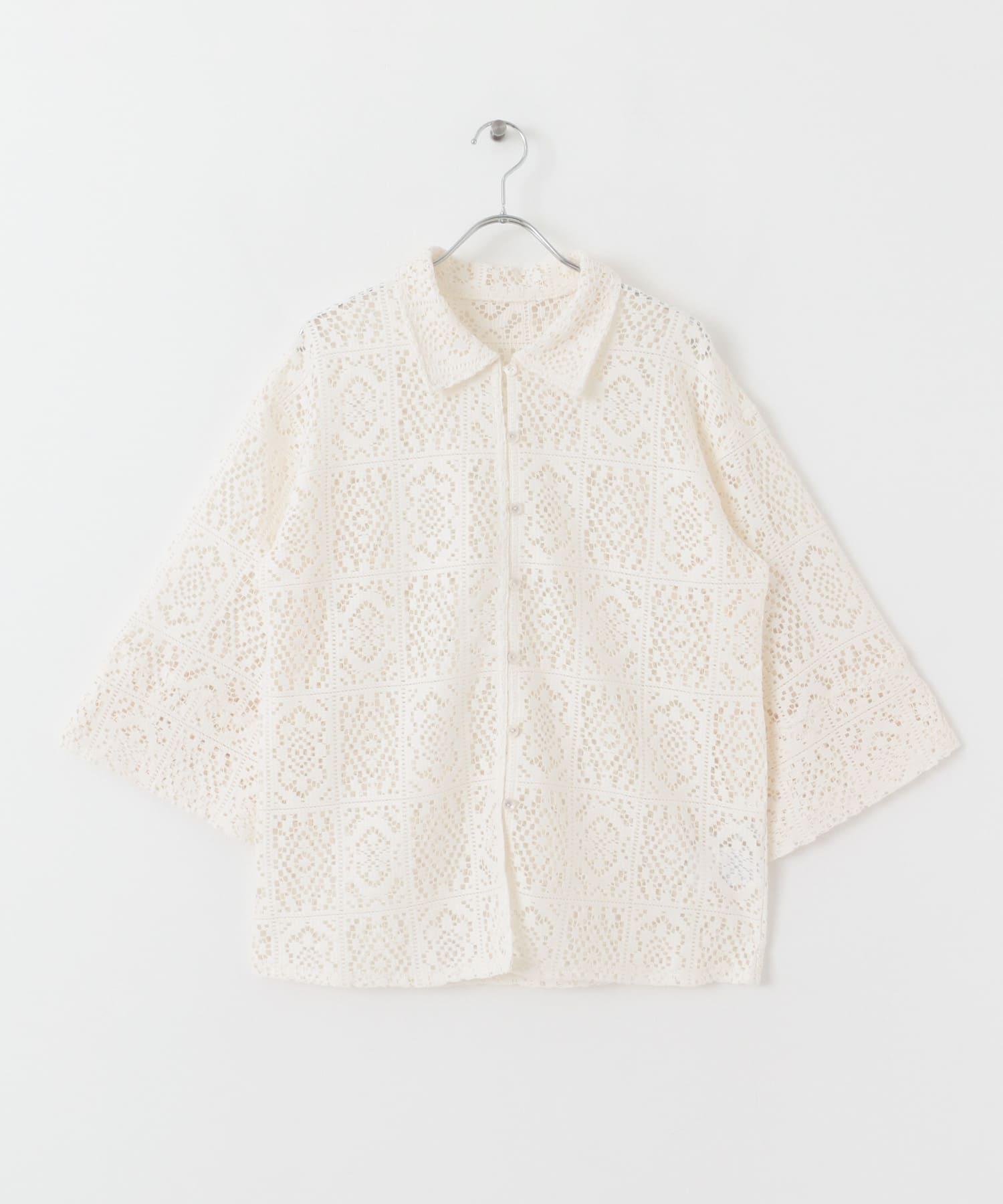 ブロックレースシャツ IVORY one