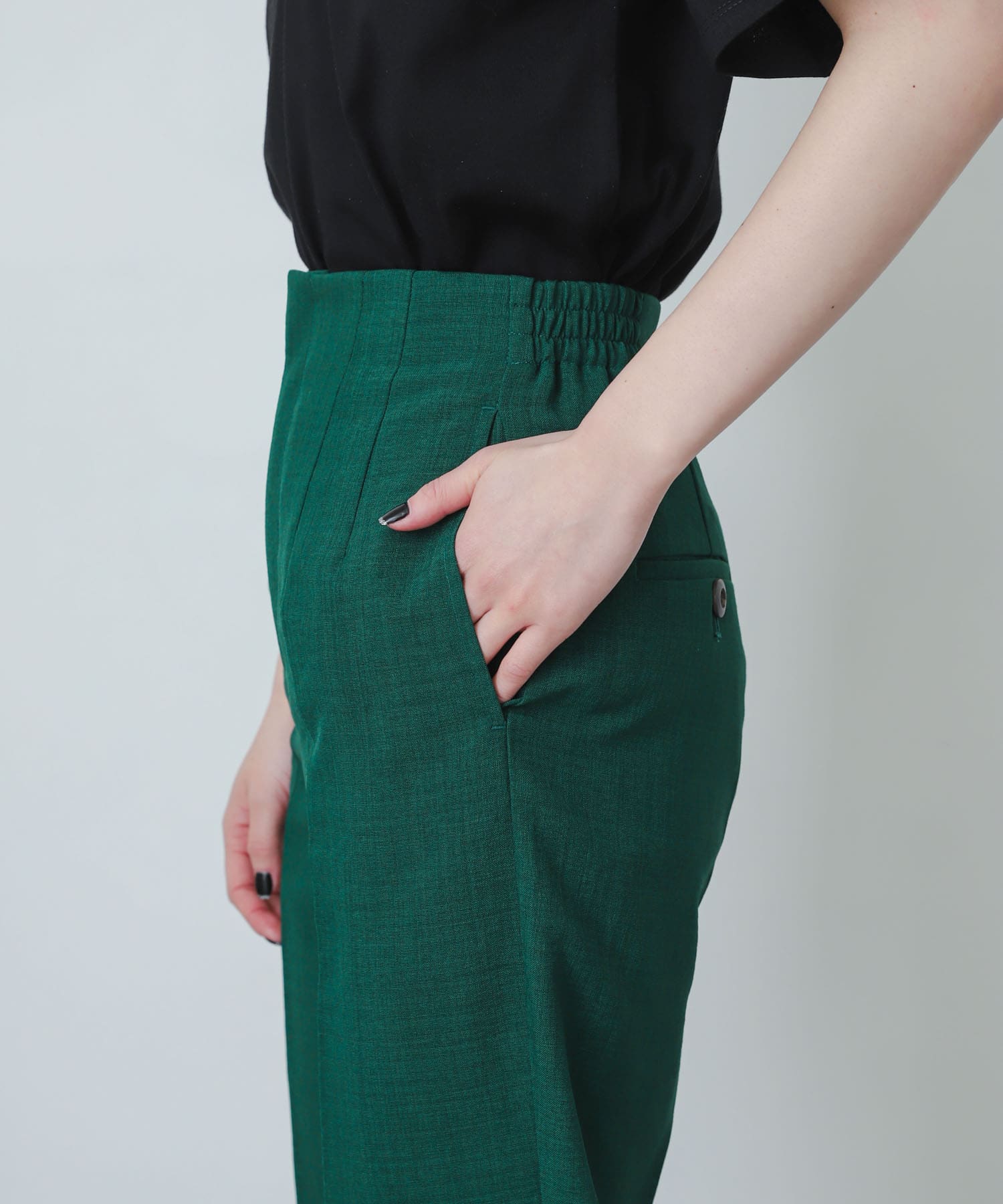 『XS・TALL展開あり』リネンライクハイウエストテーパードパンツ GREEN XS