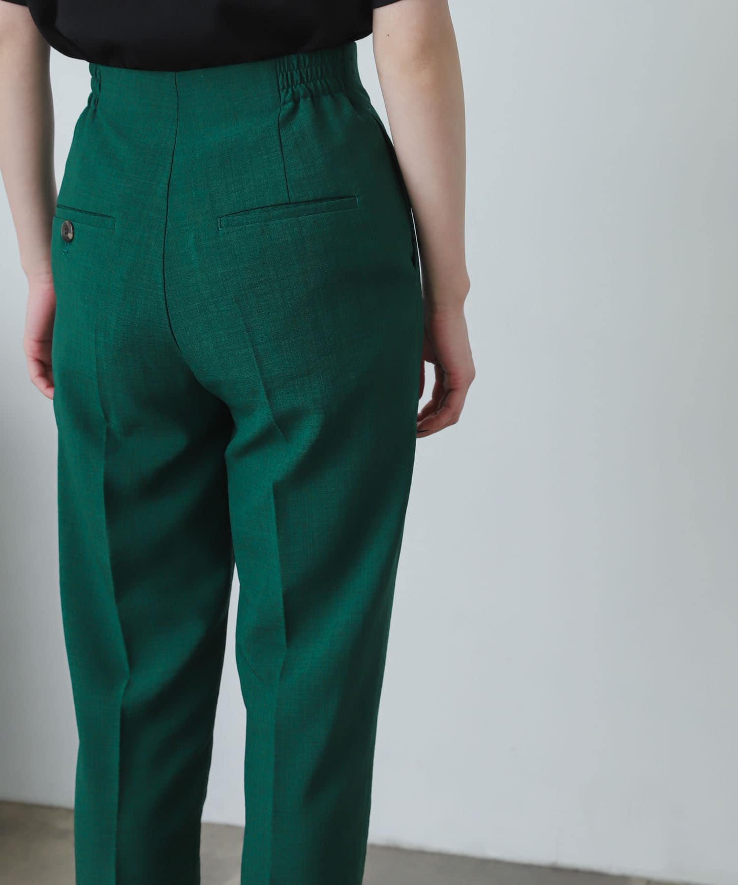 『XS・TALL展開あり』リネンライクハイウエストテーパードパンツ GREEN S