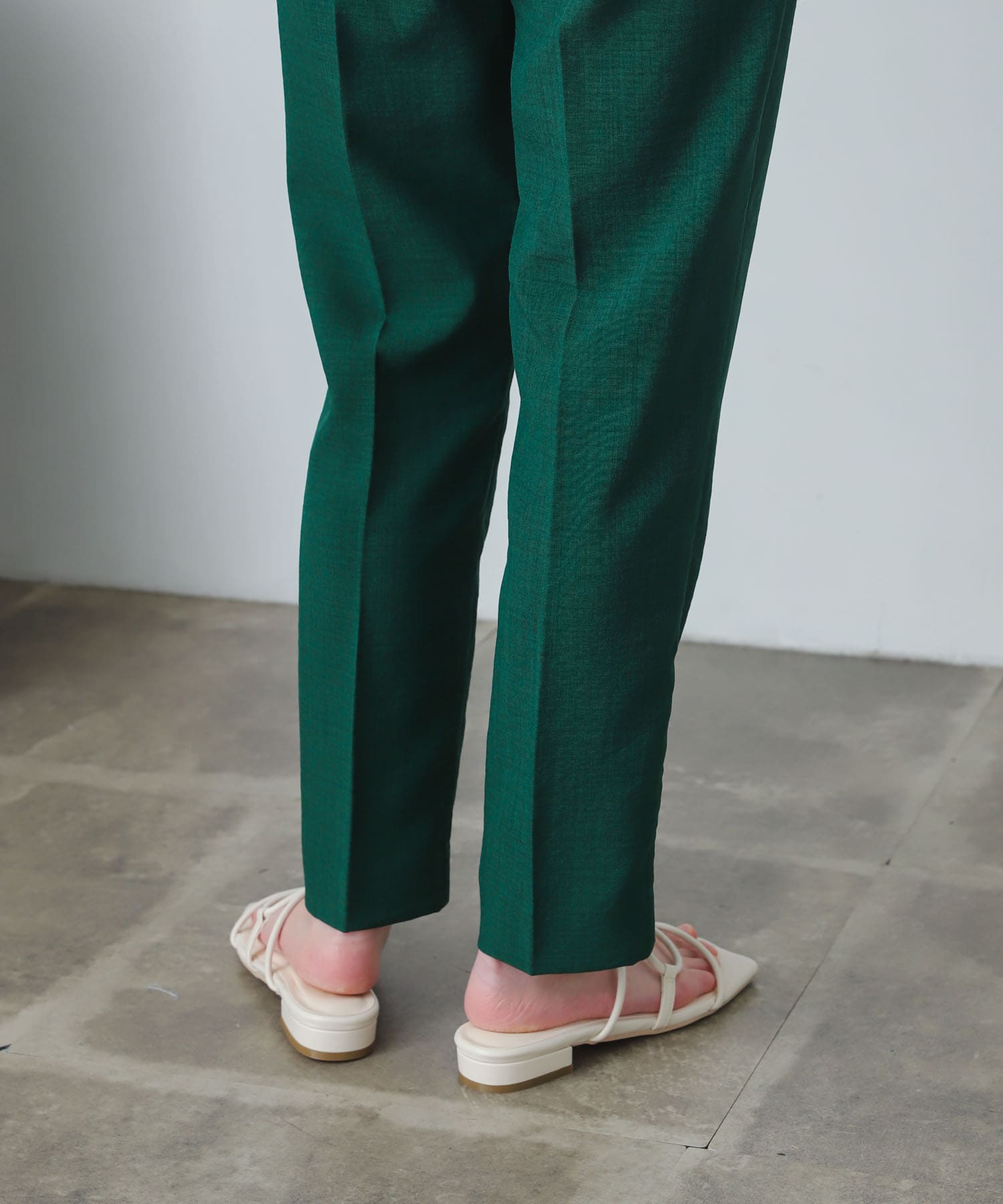 『XS・TALL展開あり』リネンライクハイウエストテーパードパンツ GREEN S