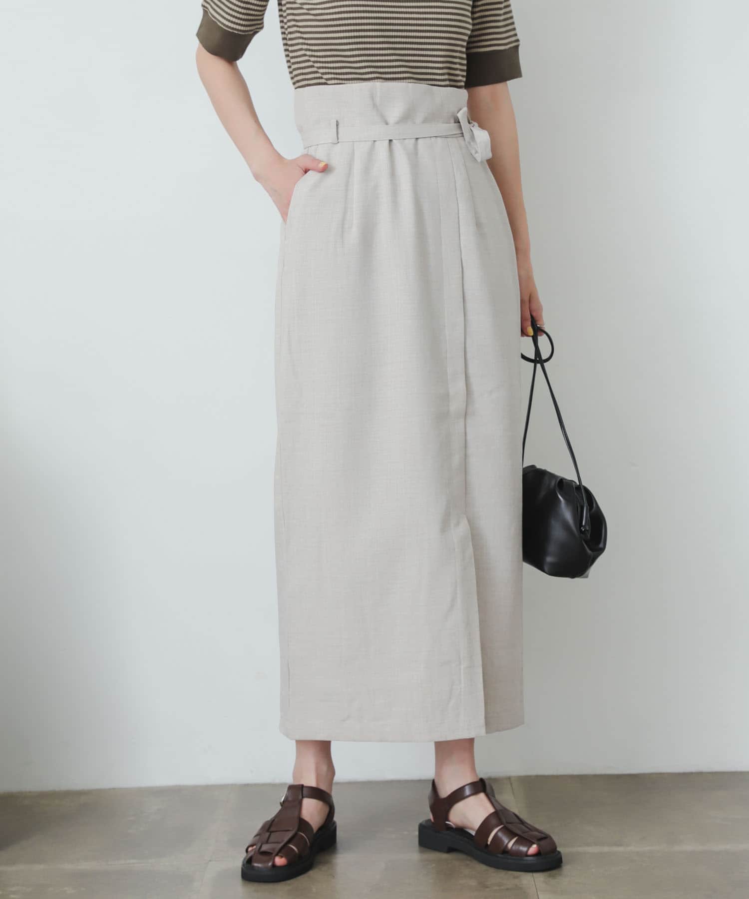『XS・TALL展開あり』リネンライクハイウエストラップスカート