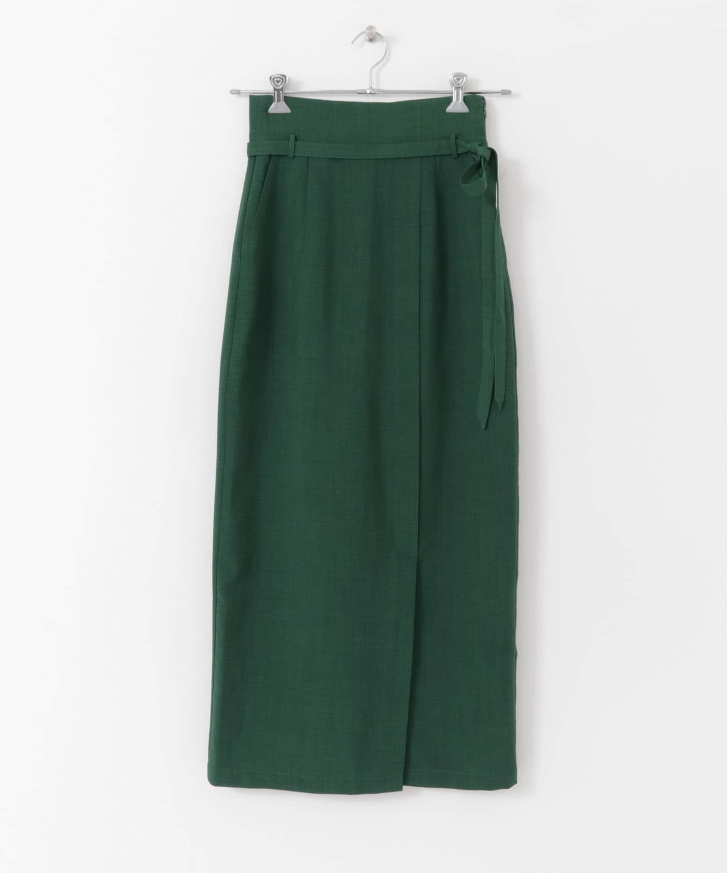 『XS・TALL展開あり』リネンライクハイウエストラップスカート GREEN XS