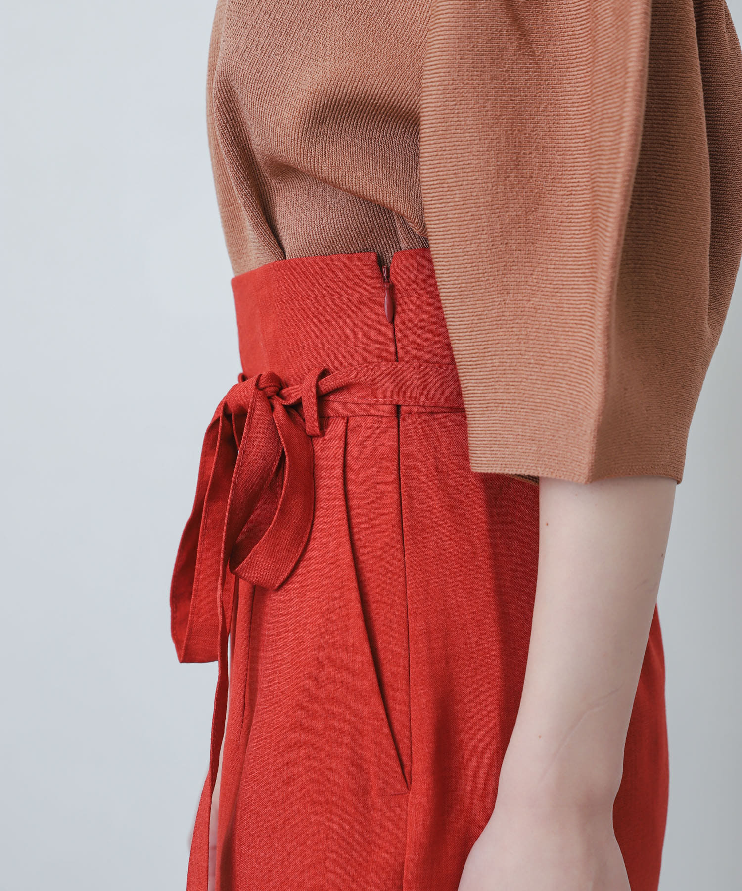 『XS・TALL展開あり』リネンライクハイウエストラップスカート RED M