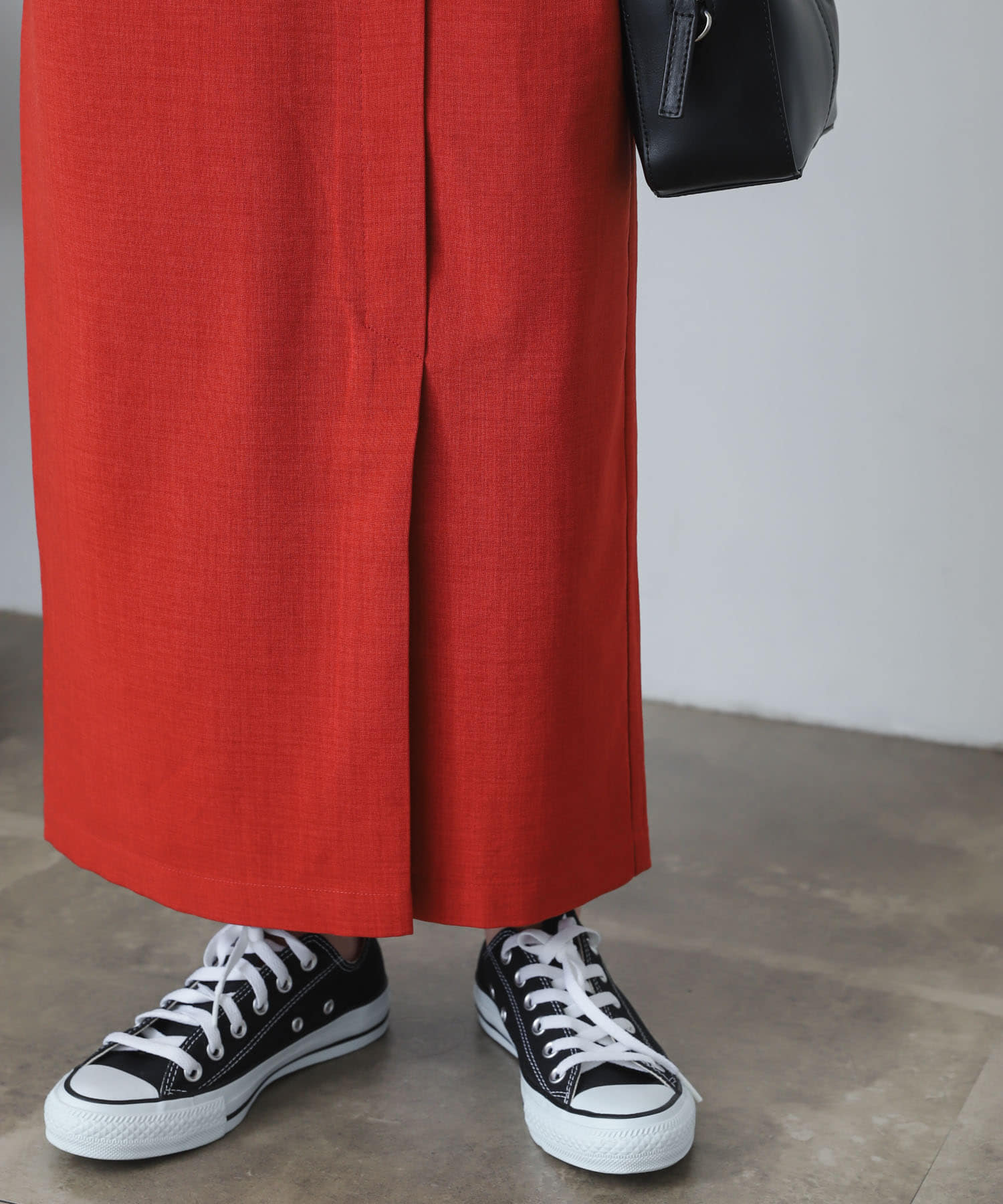 『XS・TALL展開あり』リネンライクハイウエストラップスカート RED M