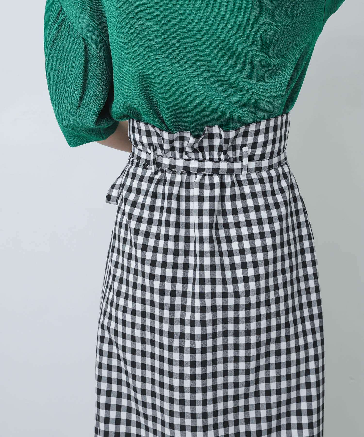 ギンガムチェックハイウエストラップスカート BLACK M