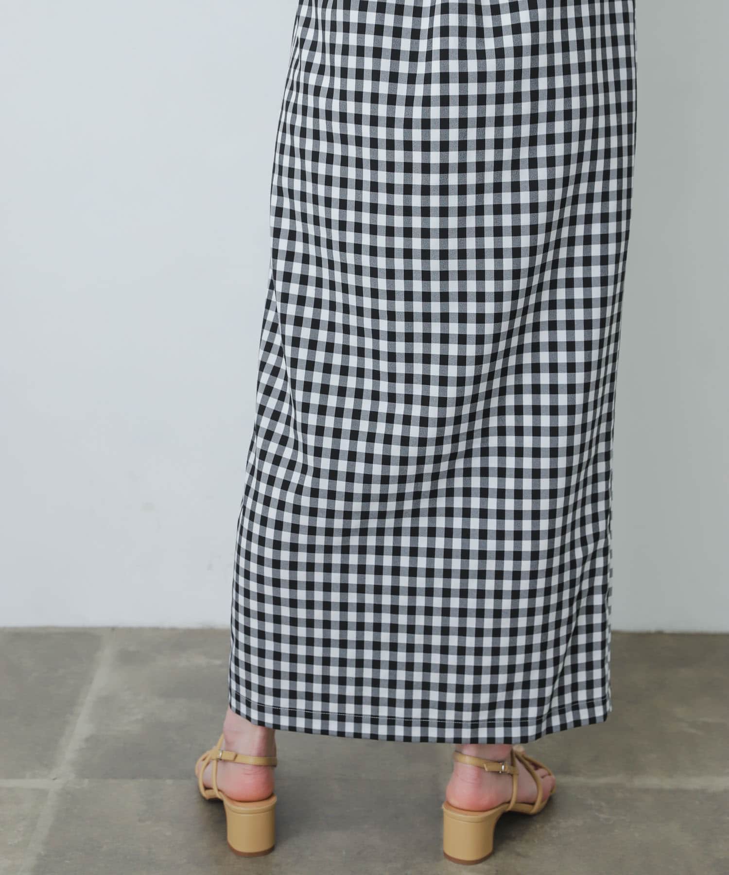ギンガムチェックハイウエストラップスカート BLACK M