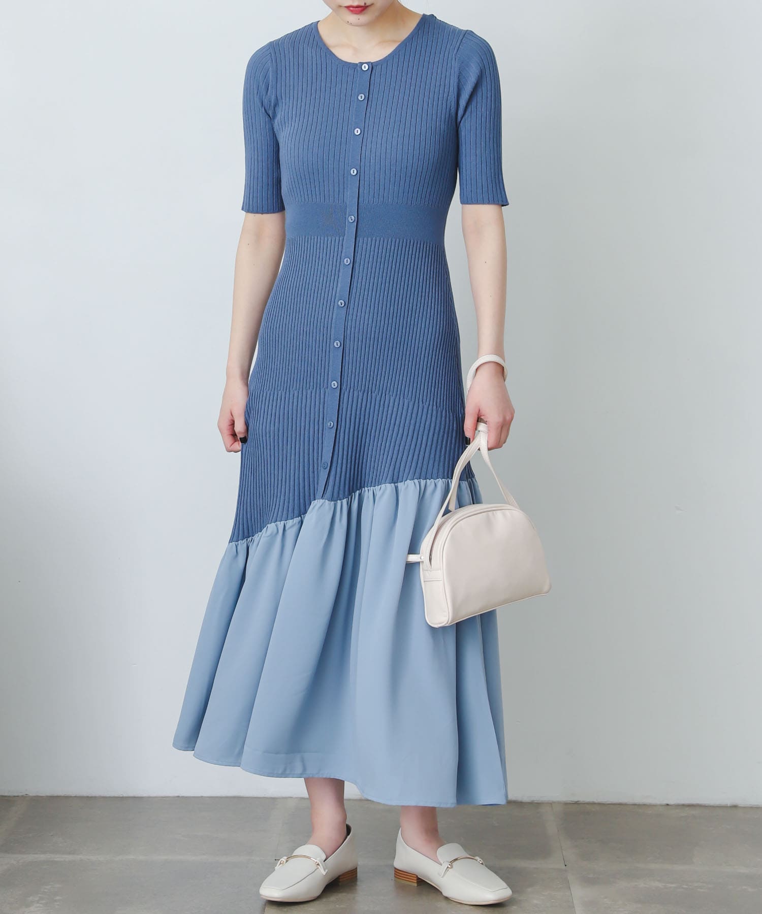 ドッキングニットマーメイドワンピース L.BLUE one