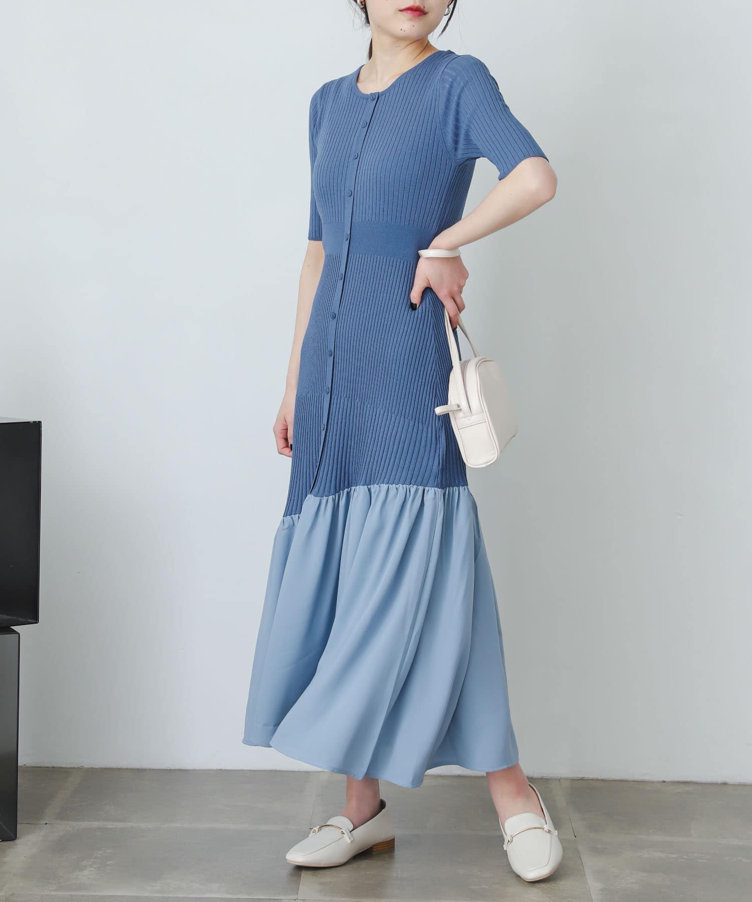 ドッキングニットマーメイドワンピース L.BLUE one