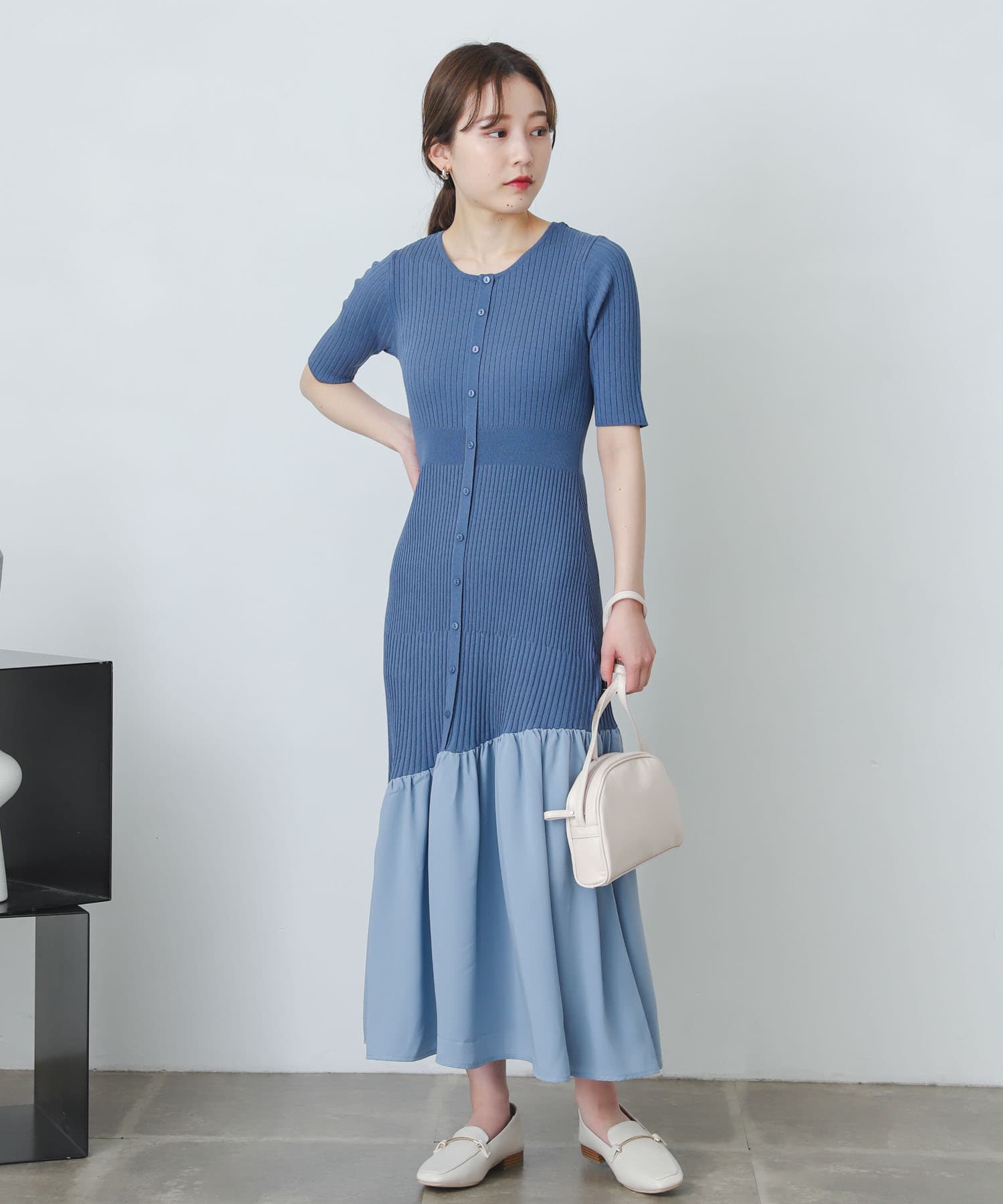 ドッキングニットマーメイドワンピース L.BLUE one