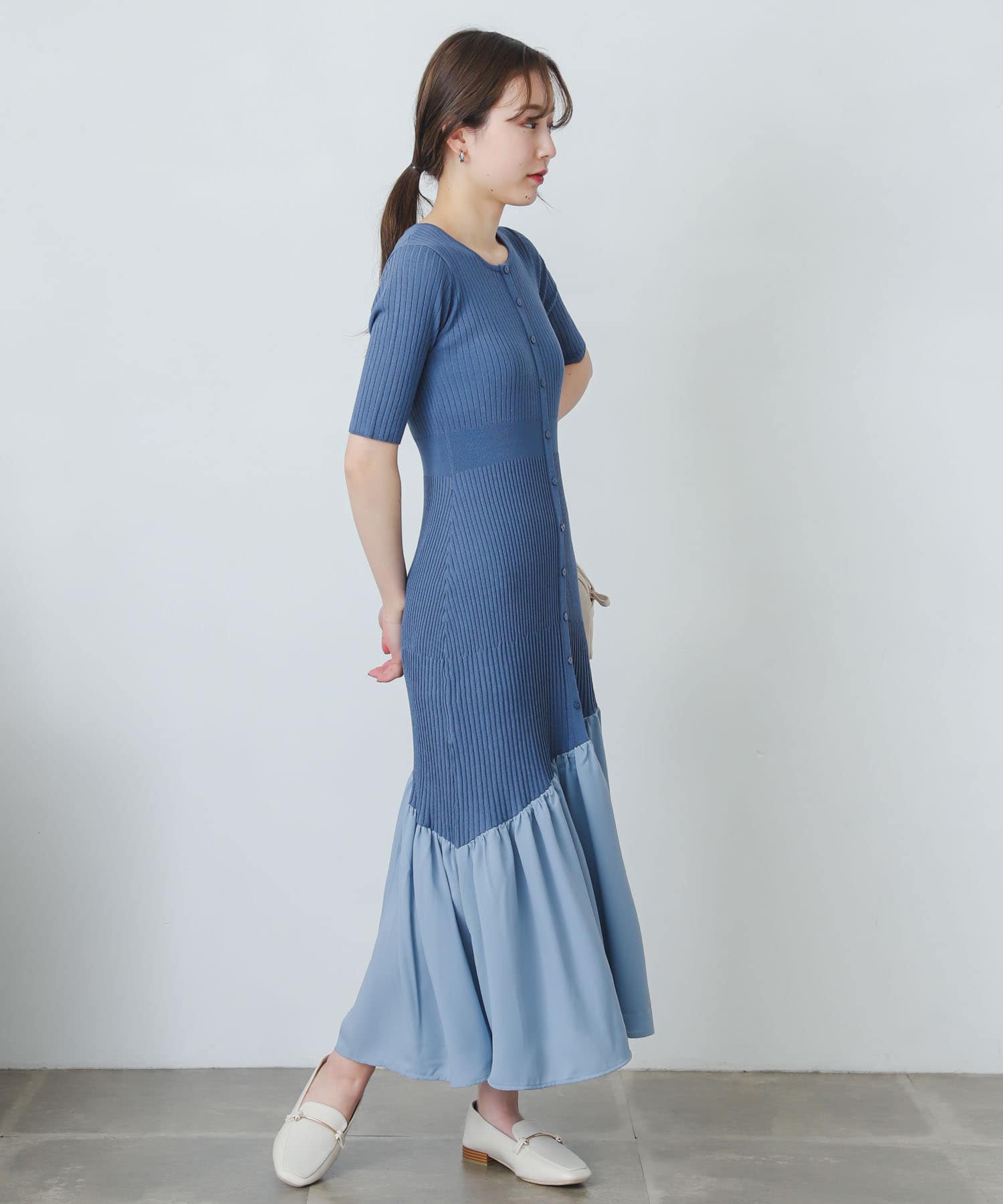 ドッキングニットマーメイドワンピース L.BLUE one