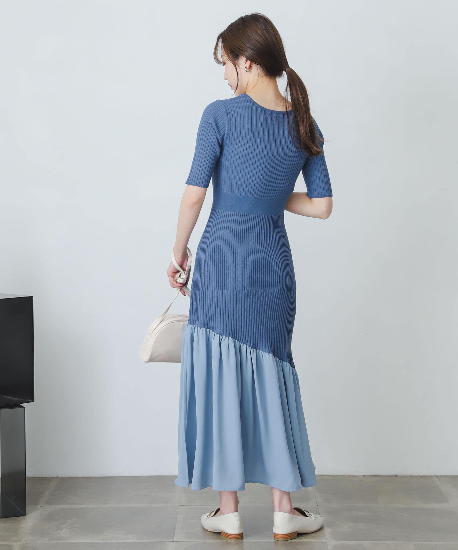 ドッキングニットマーメイドワンピース L.BLUE one