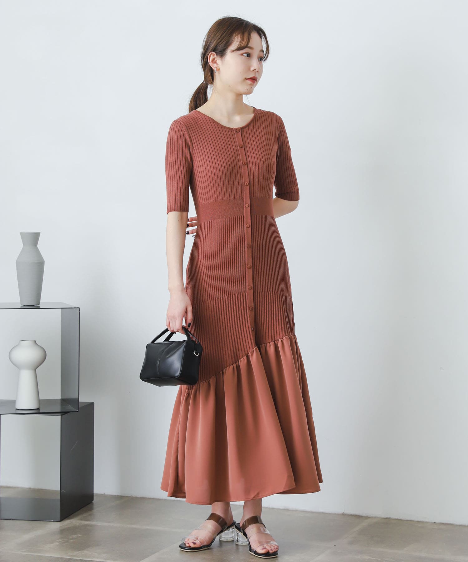 ドッキングニットマーメイドワンピース MAUVE PINK one