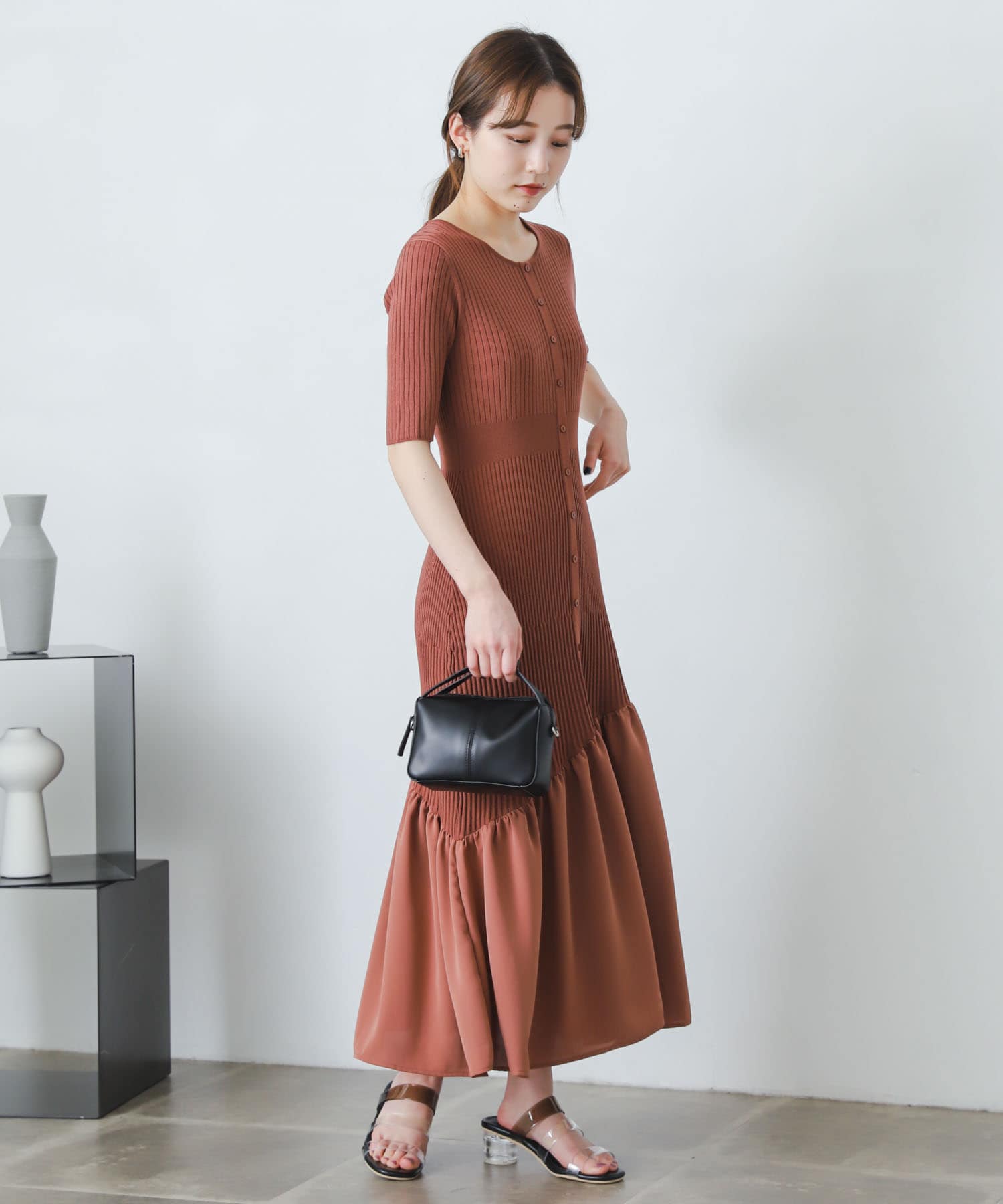 ドッキングニットマーメイドワンピース MAUVE PINK one