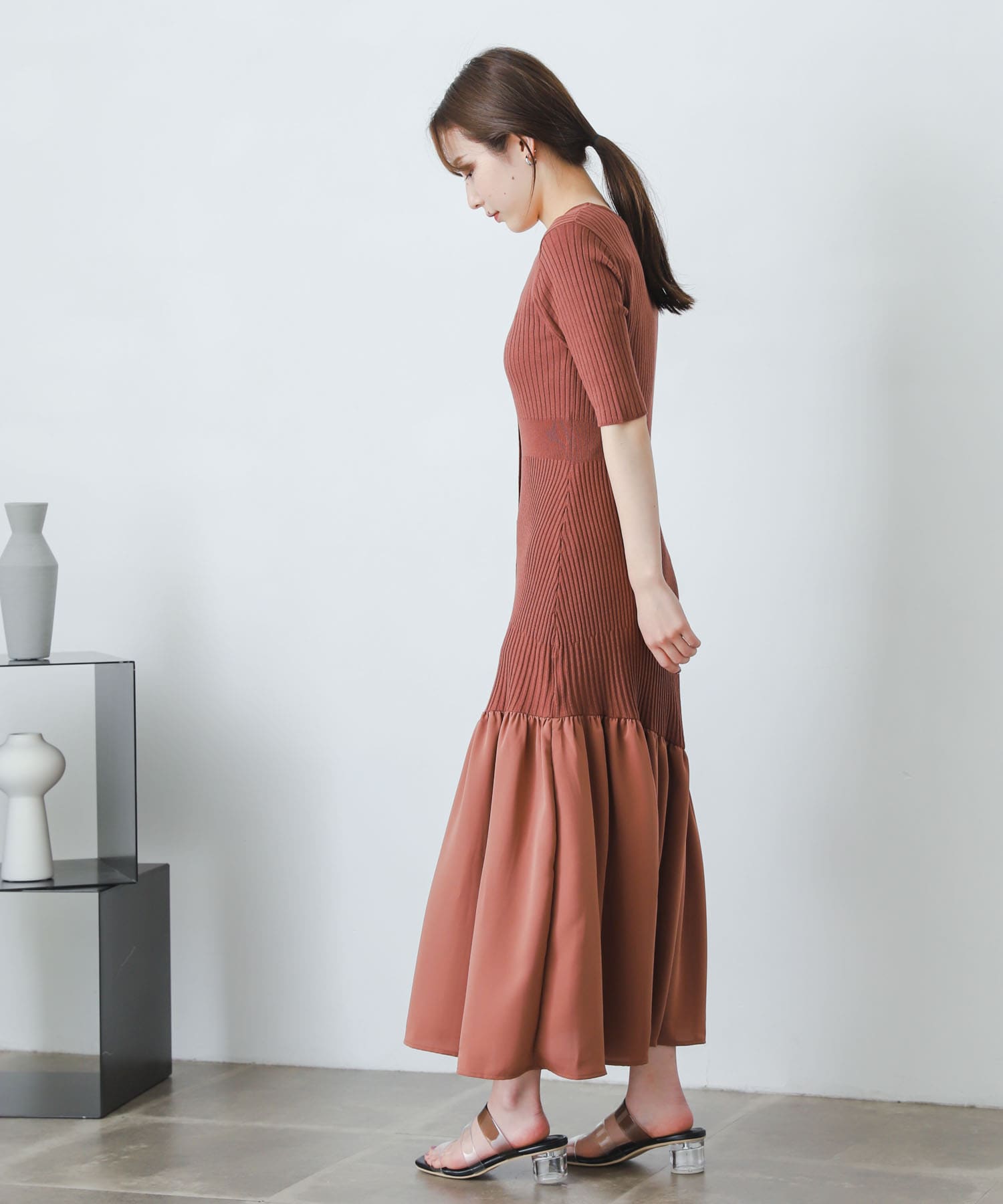 ドッキングニットマーメイドワンピース MAUVE PINK one