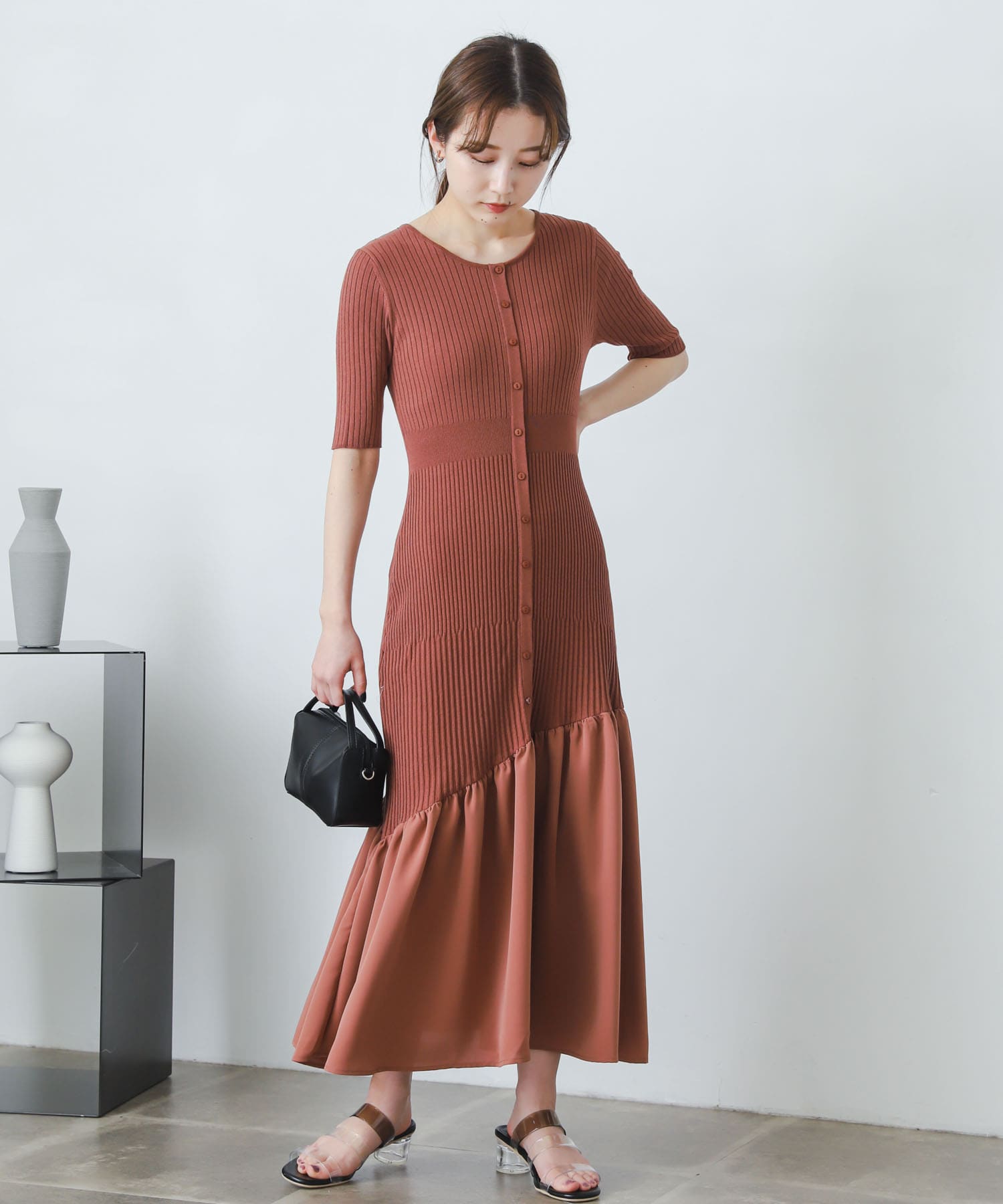 ドッキングニットマーメイドワンピース MAUVE PINK one