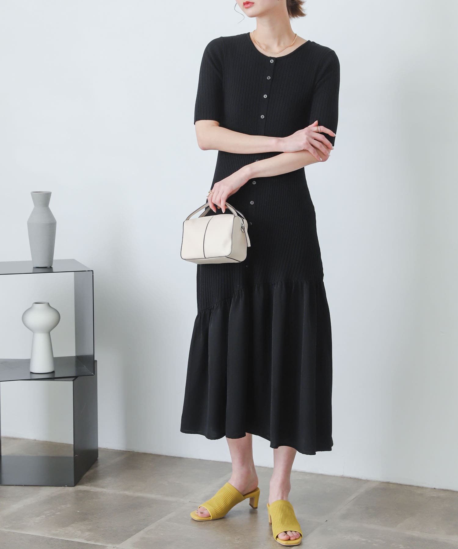 ドッキングニットマーメイドワンピース BLACK one