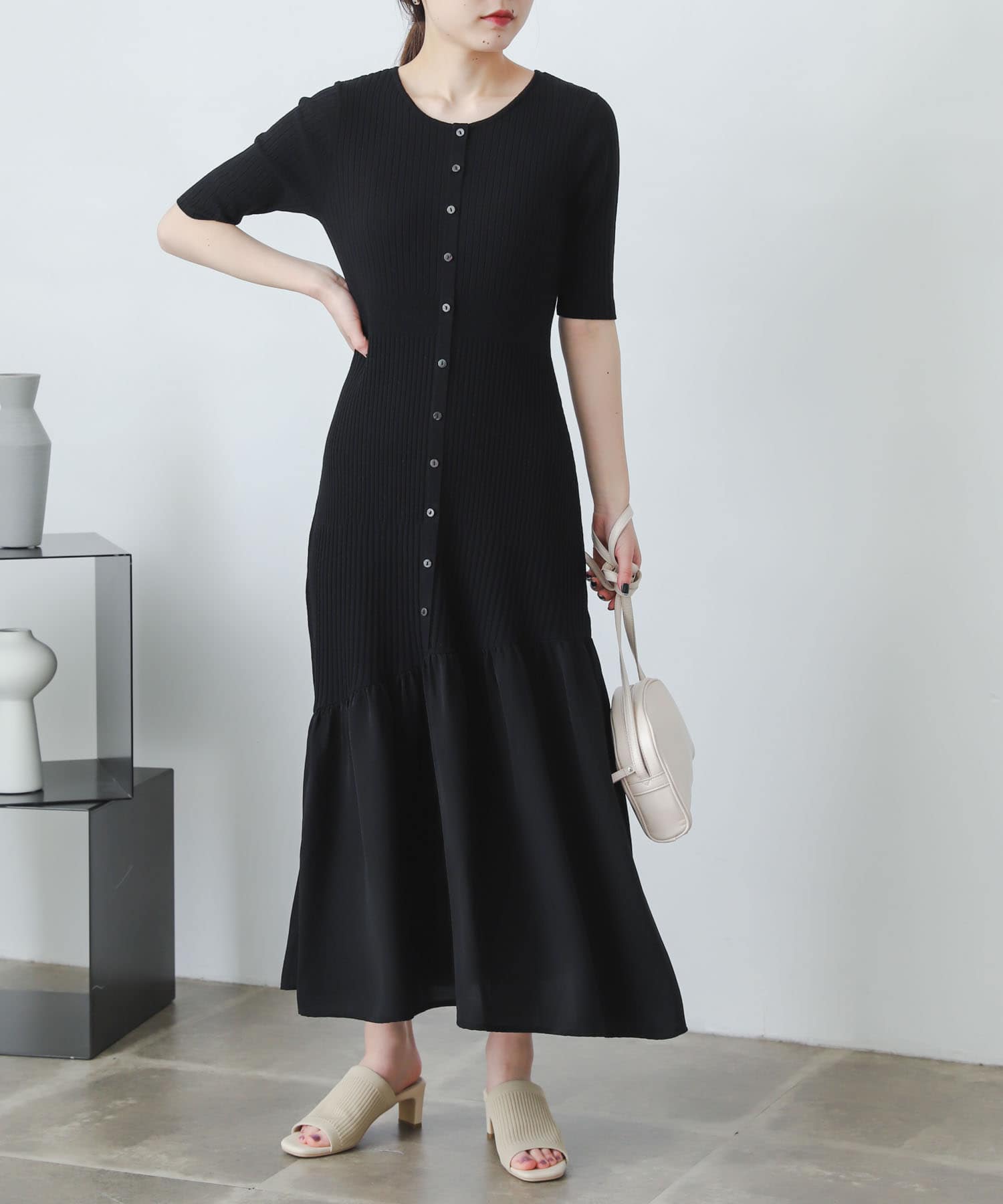 ドッキングニットマーメイドワンピース BLACK one