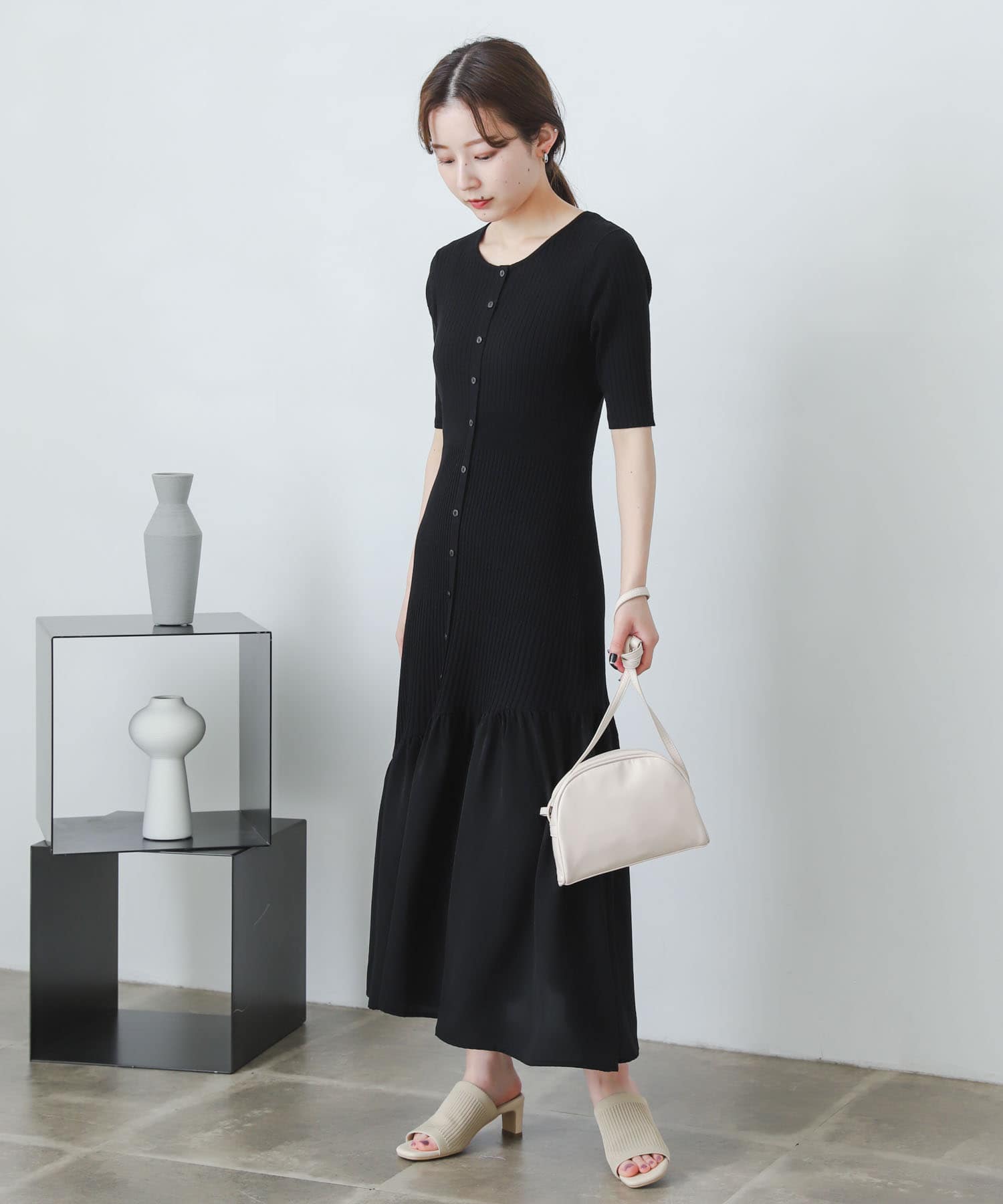 ドッキングニットマーメイドワンピース BLACK one