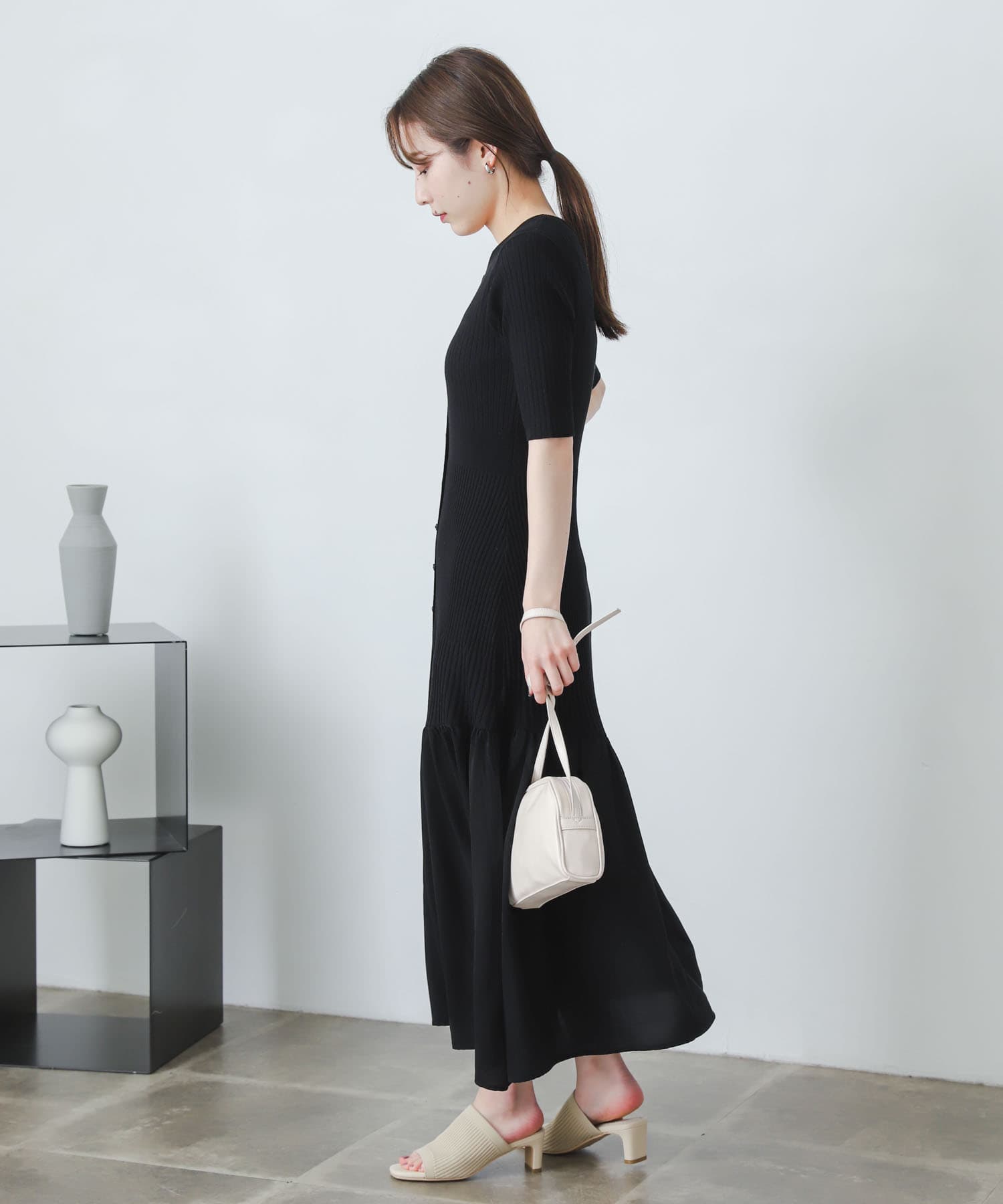 ドッキングニットマーメイドワンピース BLACK one