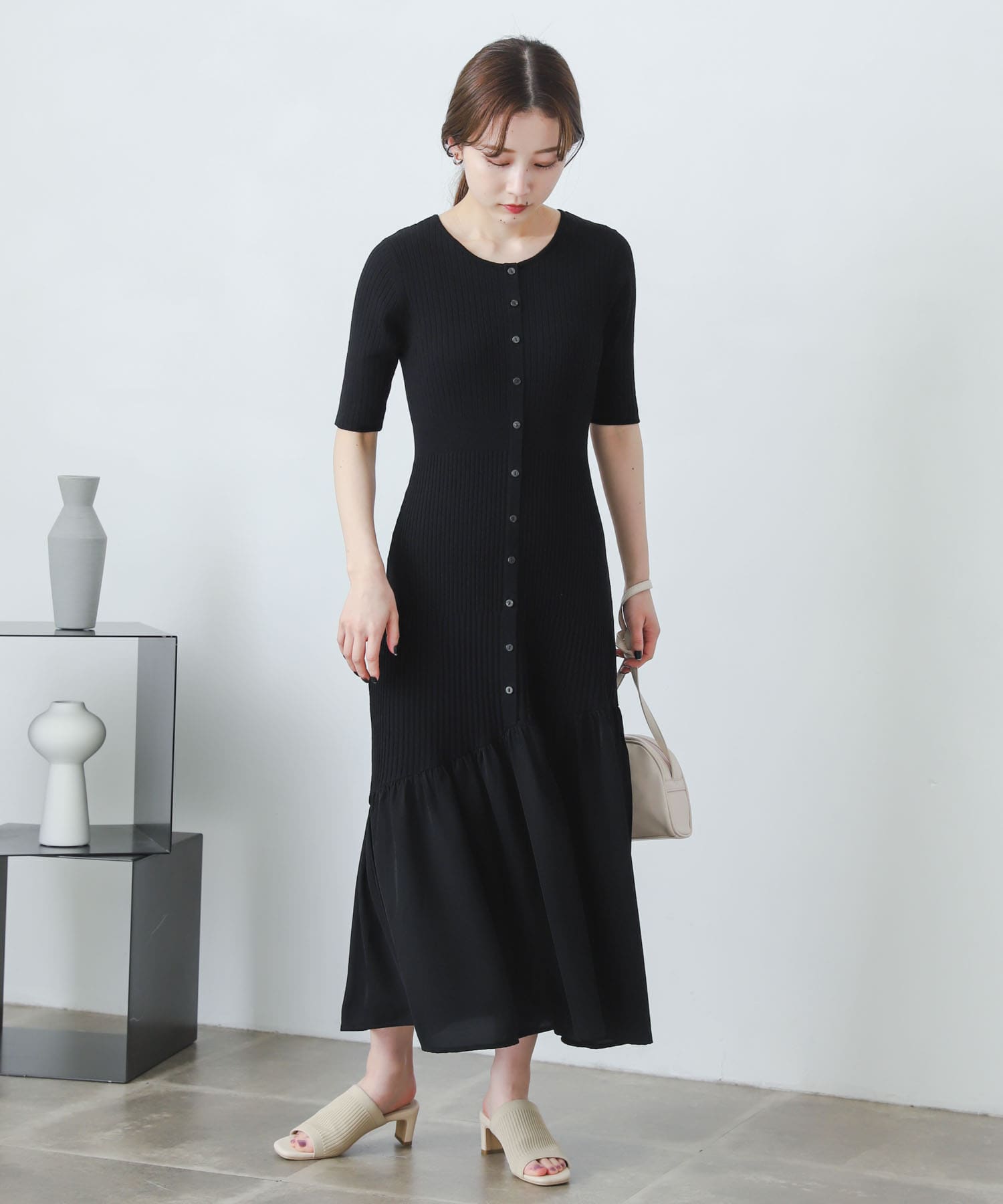 ドッキングニットマーメイドワンピース BLACK one