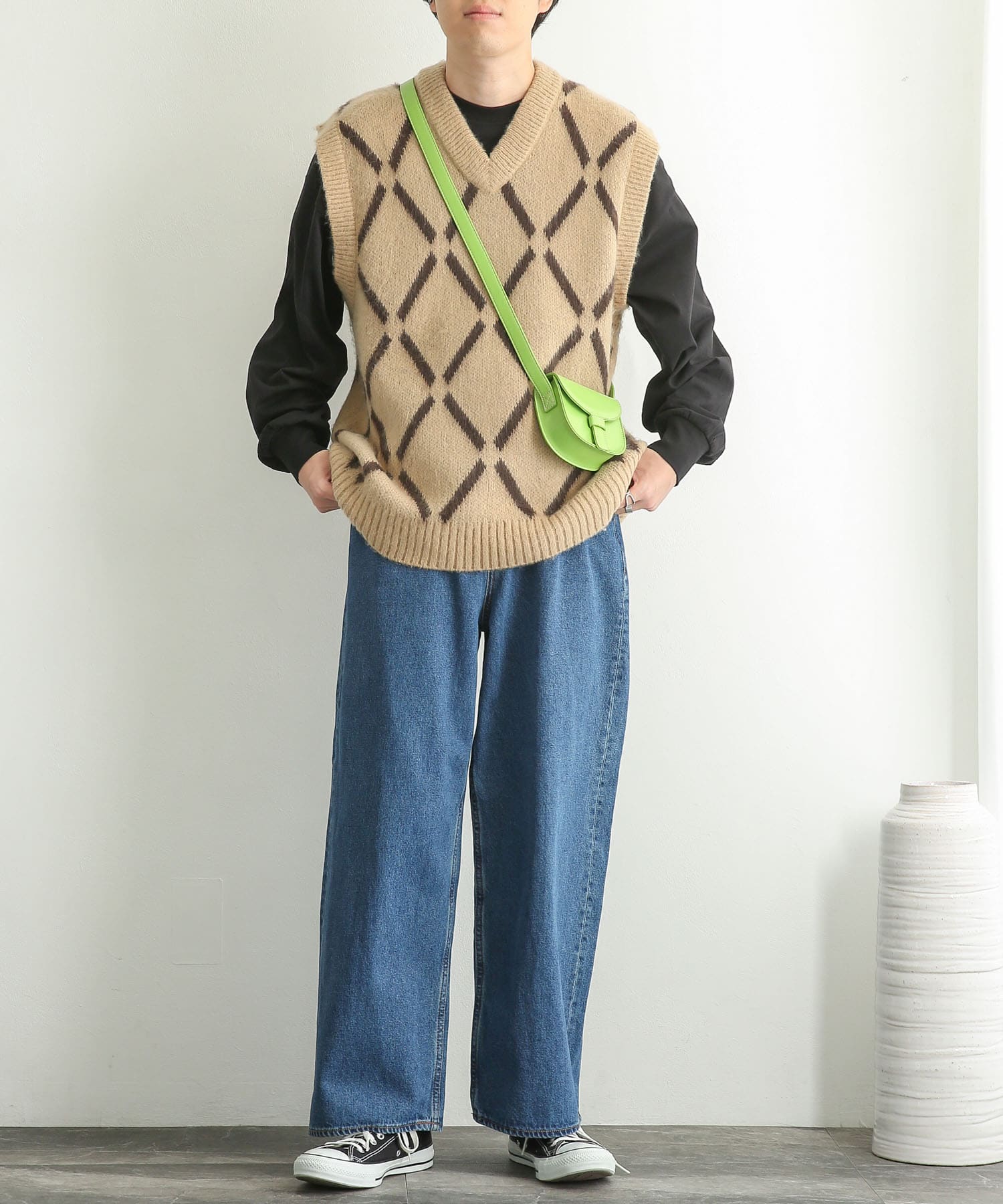 『ユニセックス』フェイクレザーフラップミニショルダー GREEN one